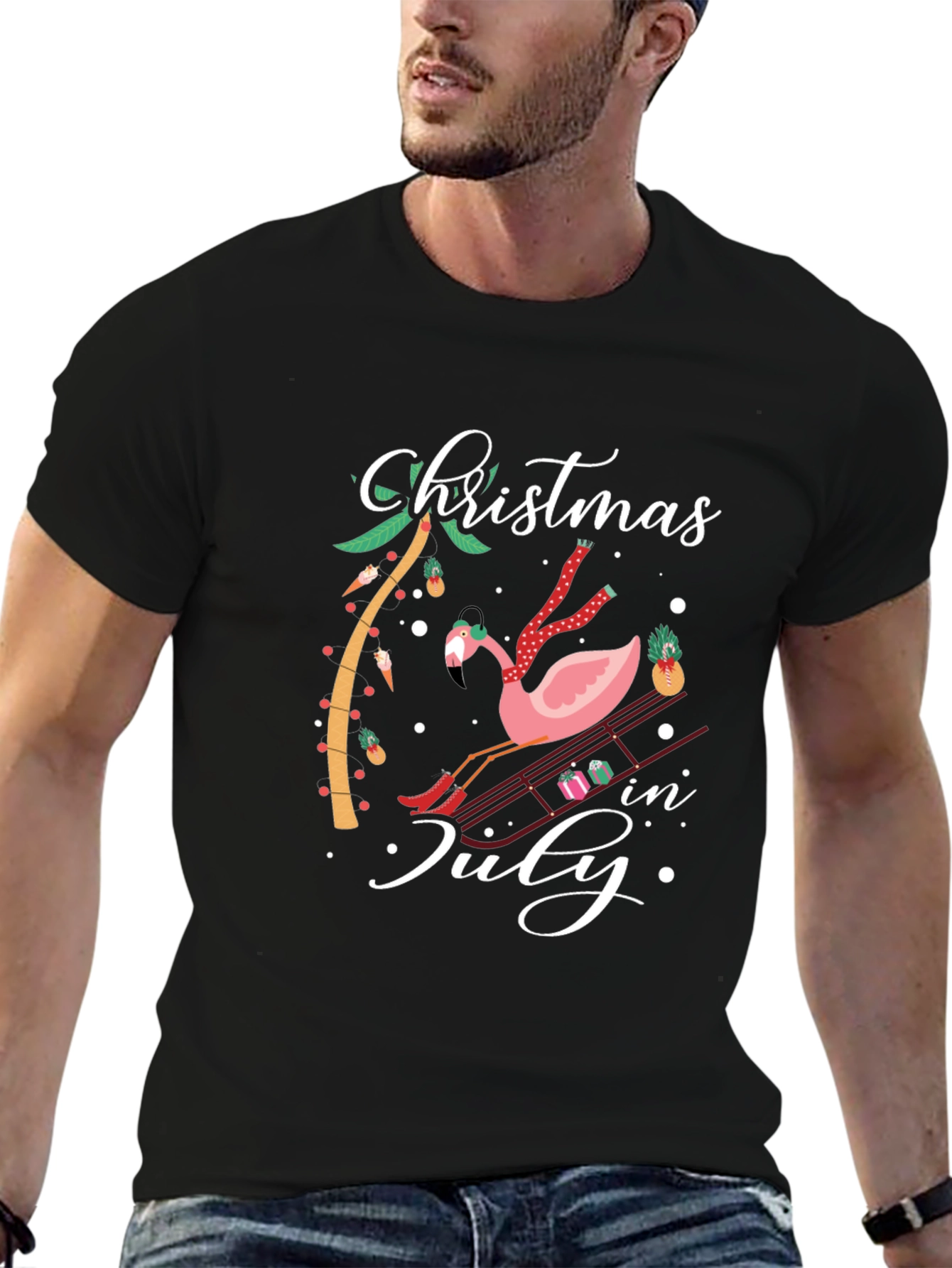 Christmas in July Flamingo T-Shirt