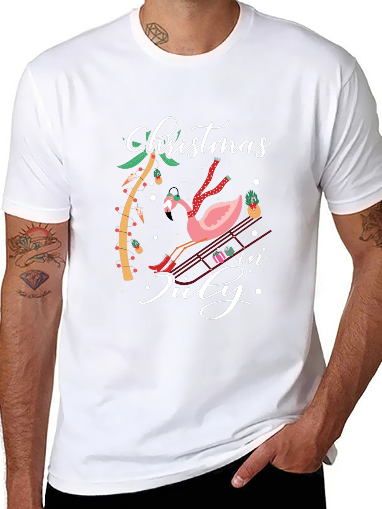 Christmas in July Flamingo T-Shirt