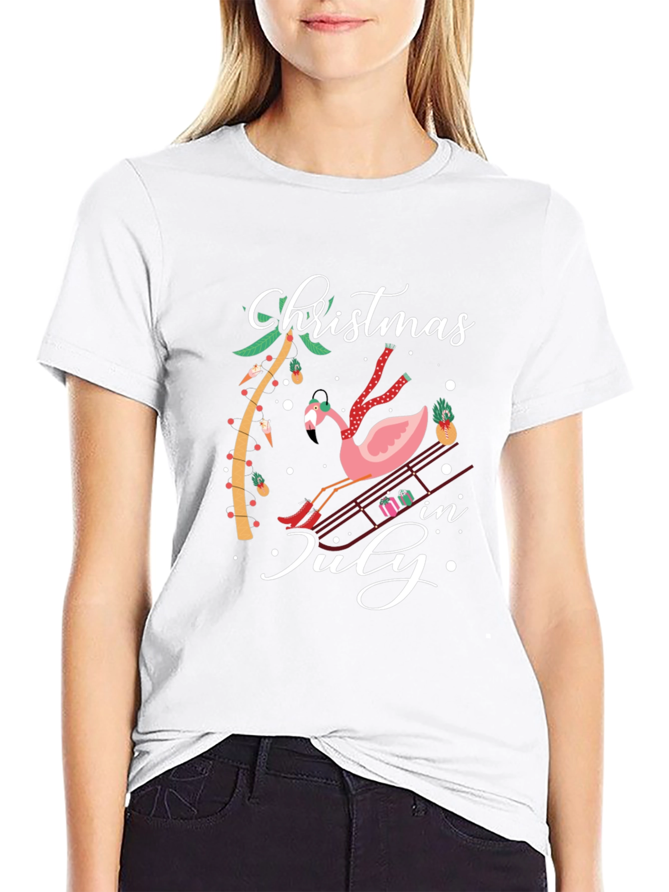 Christmas in July Flamingo T-Shirt