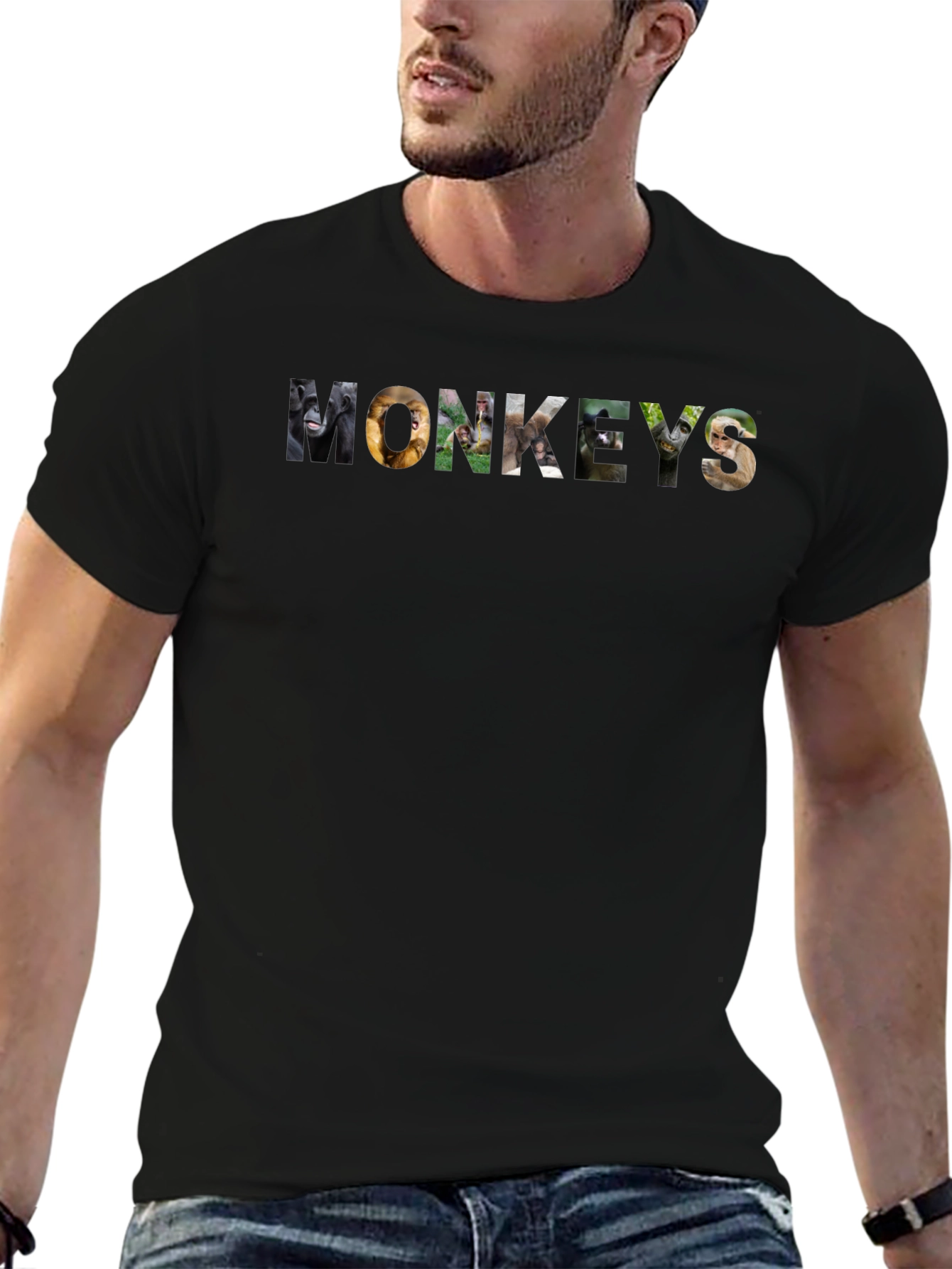 Monkeys Graphic Print Black T-Shirt