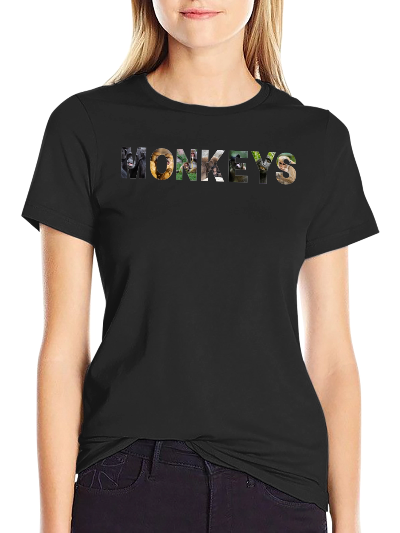 Monkeys Graphic Print Black T-Shirt