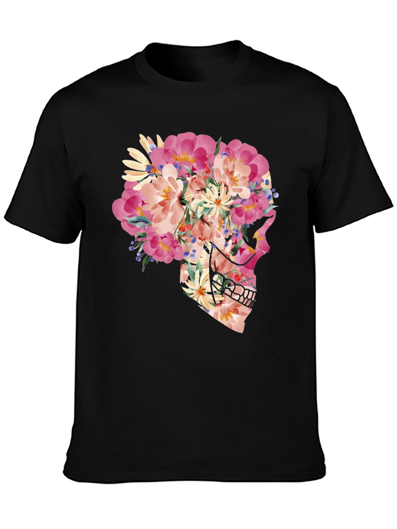 Floral Skull Graphic T-Shirt - Unique Art Tee