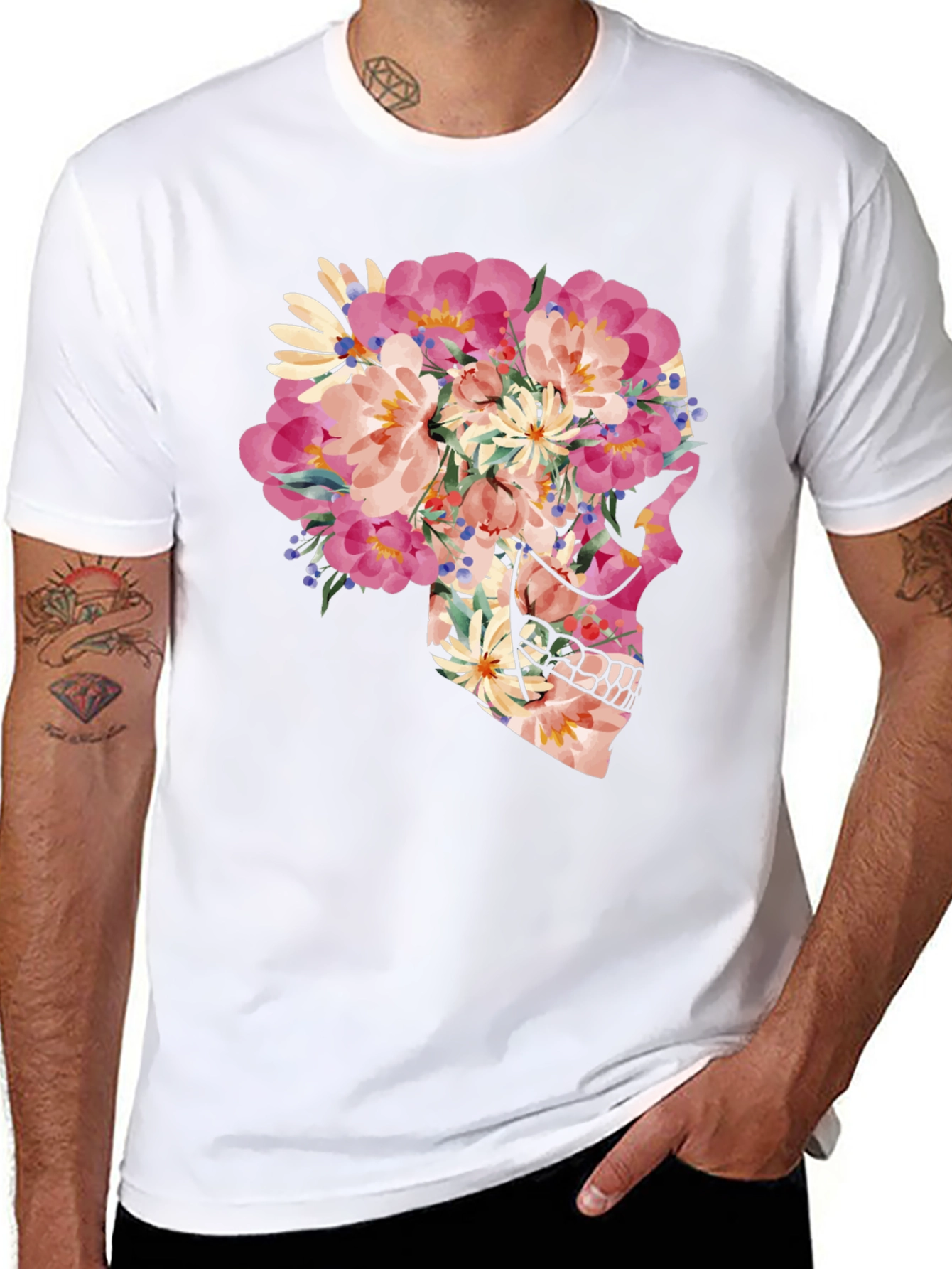 Floral Skull Graphic T-Shirt - Unique Art Tee