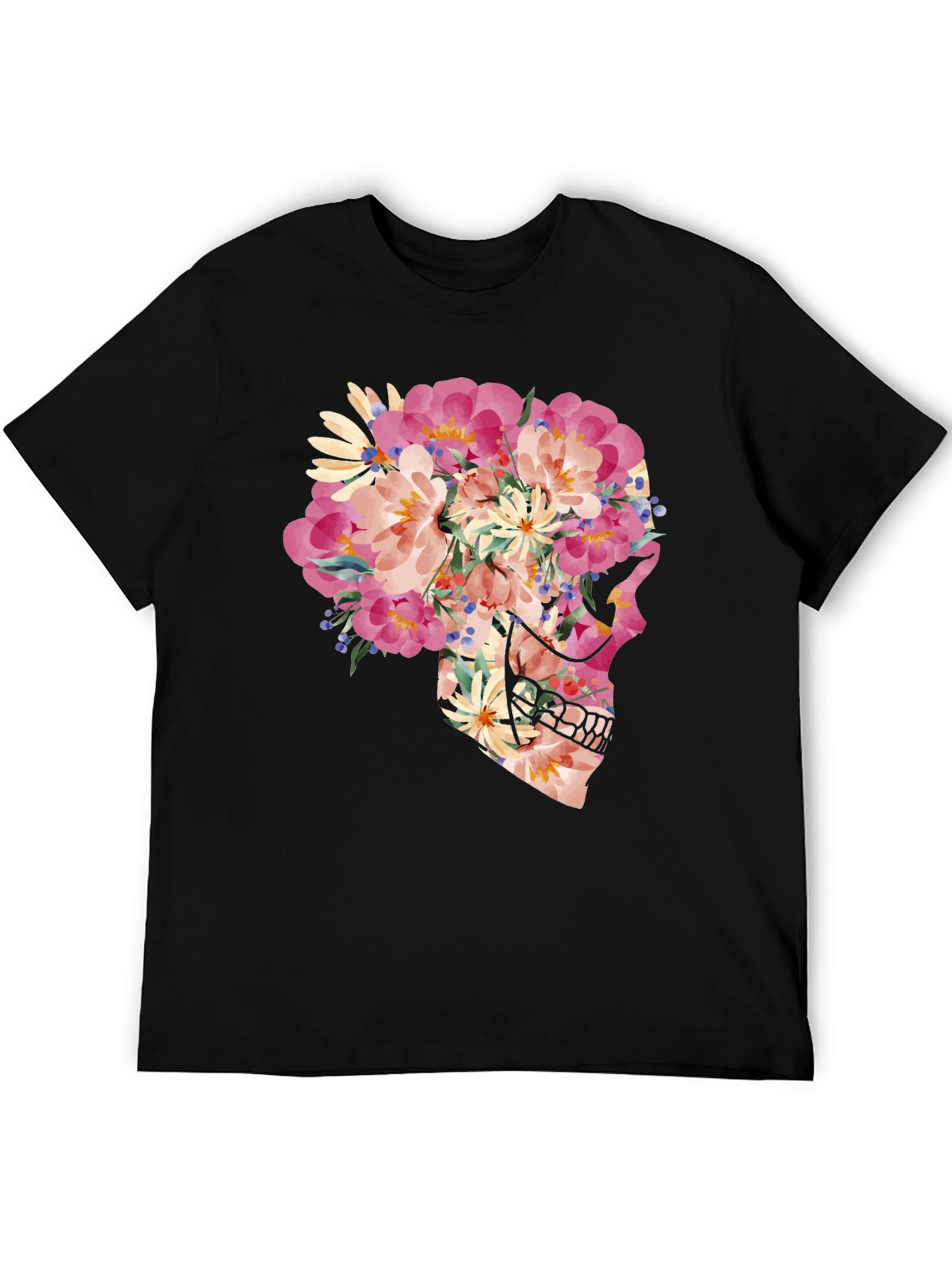 Floral Skull Graphic T-Shirt - Unique Art Tee
