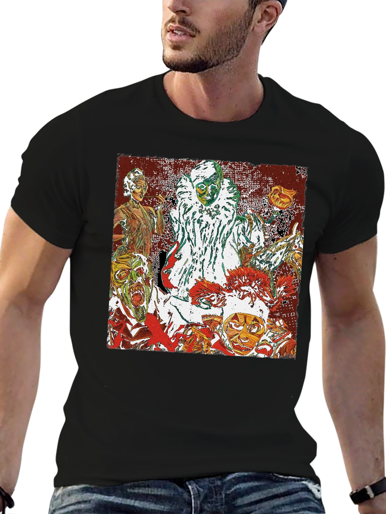 Creepy Clown Horror Graphic Tee - Black