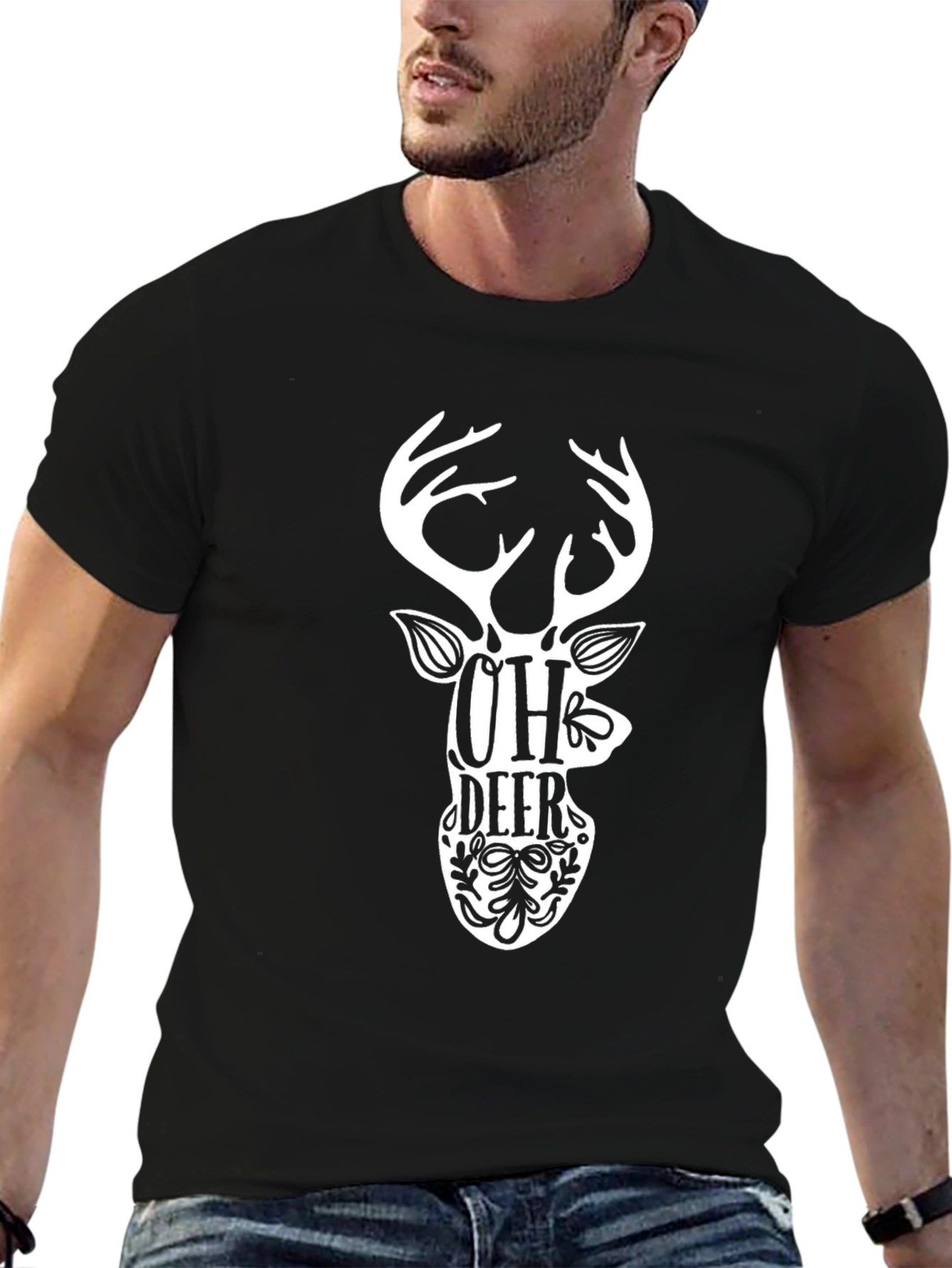 Oh Deer Graphic Tee - Black Cotton T-Shirt