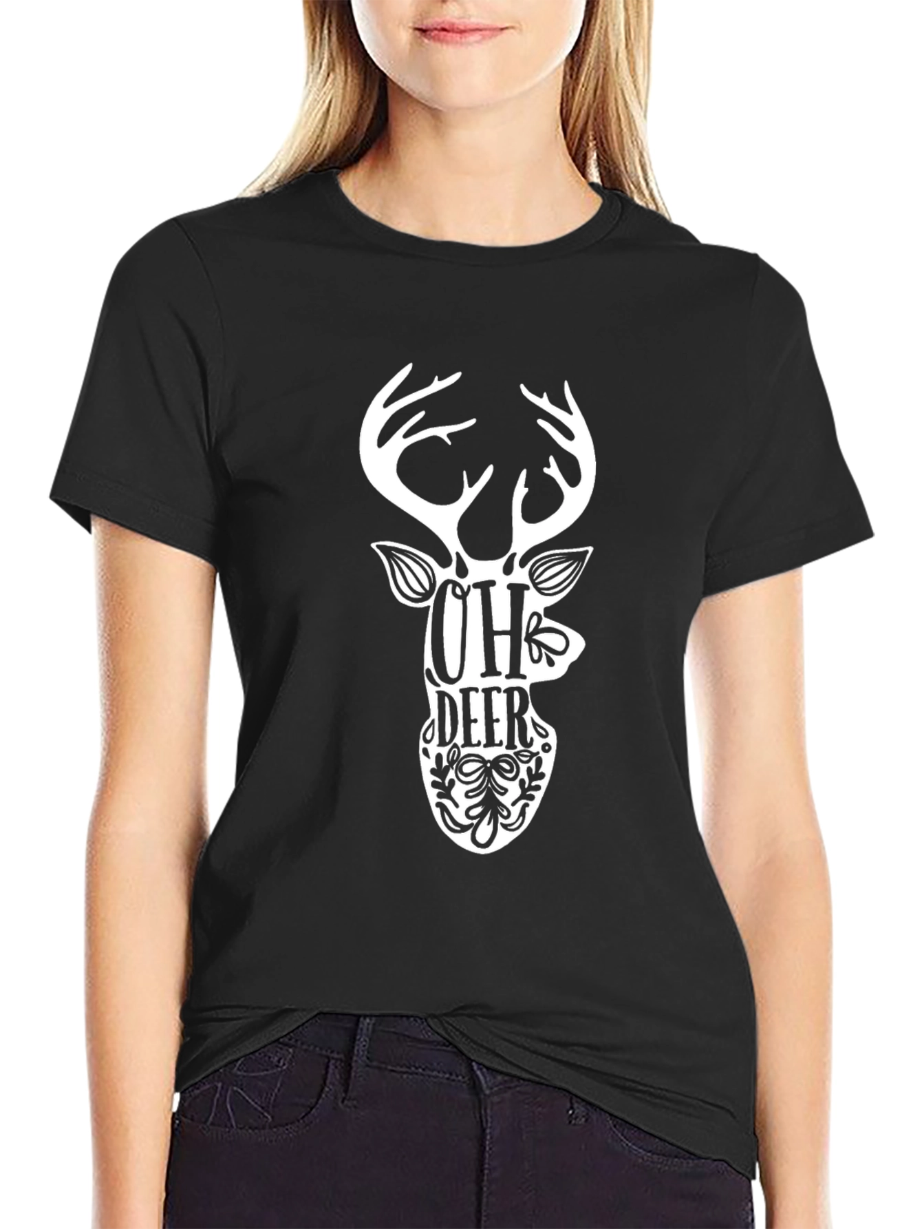 Oh Deer Graphic Tee - Black Cotton T-Shirt
