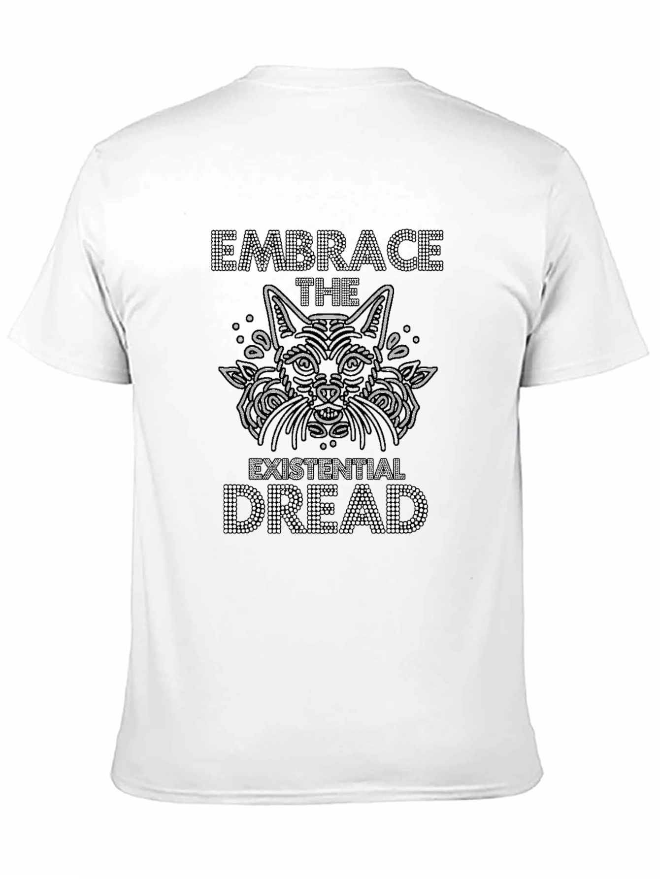 Existential Dread Cat Graphic Tee - Black Cotton T-Shirt