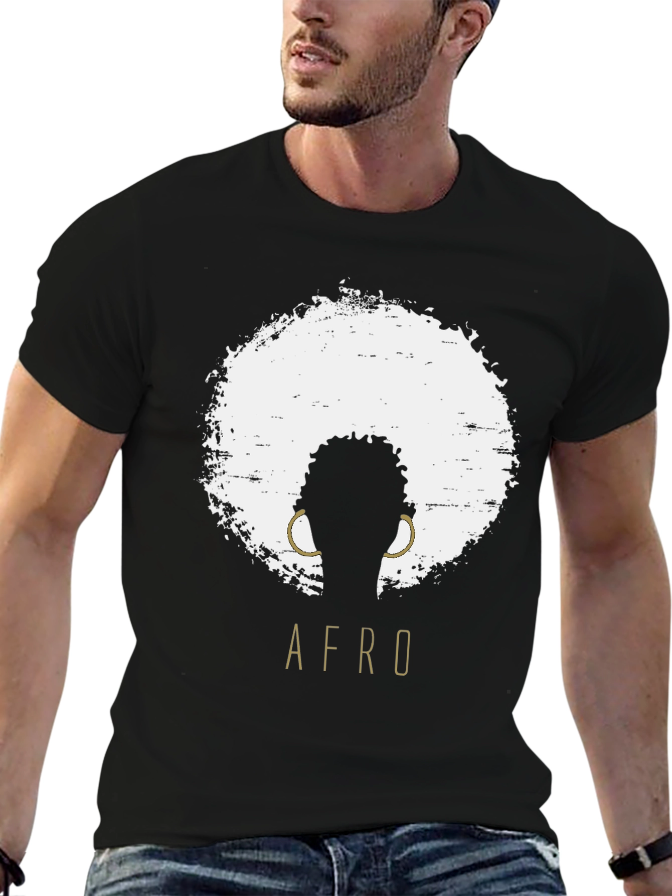 Afro Silhouette Graphic Tee - Stylish Black T-Shirt