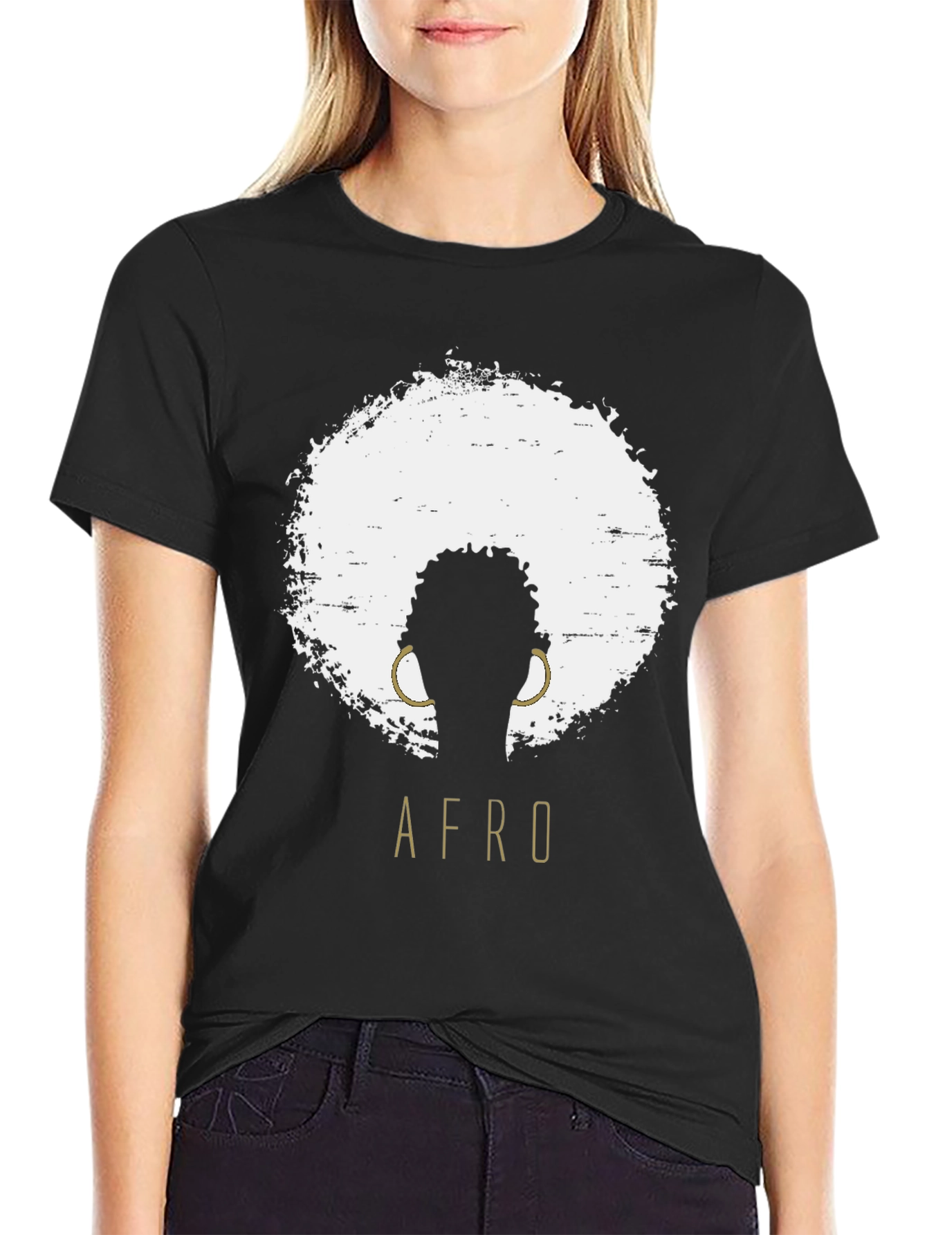 Afro Silhouette Graphic Tee - Stylish Black T-Shirt