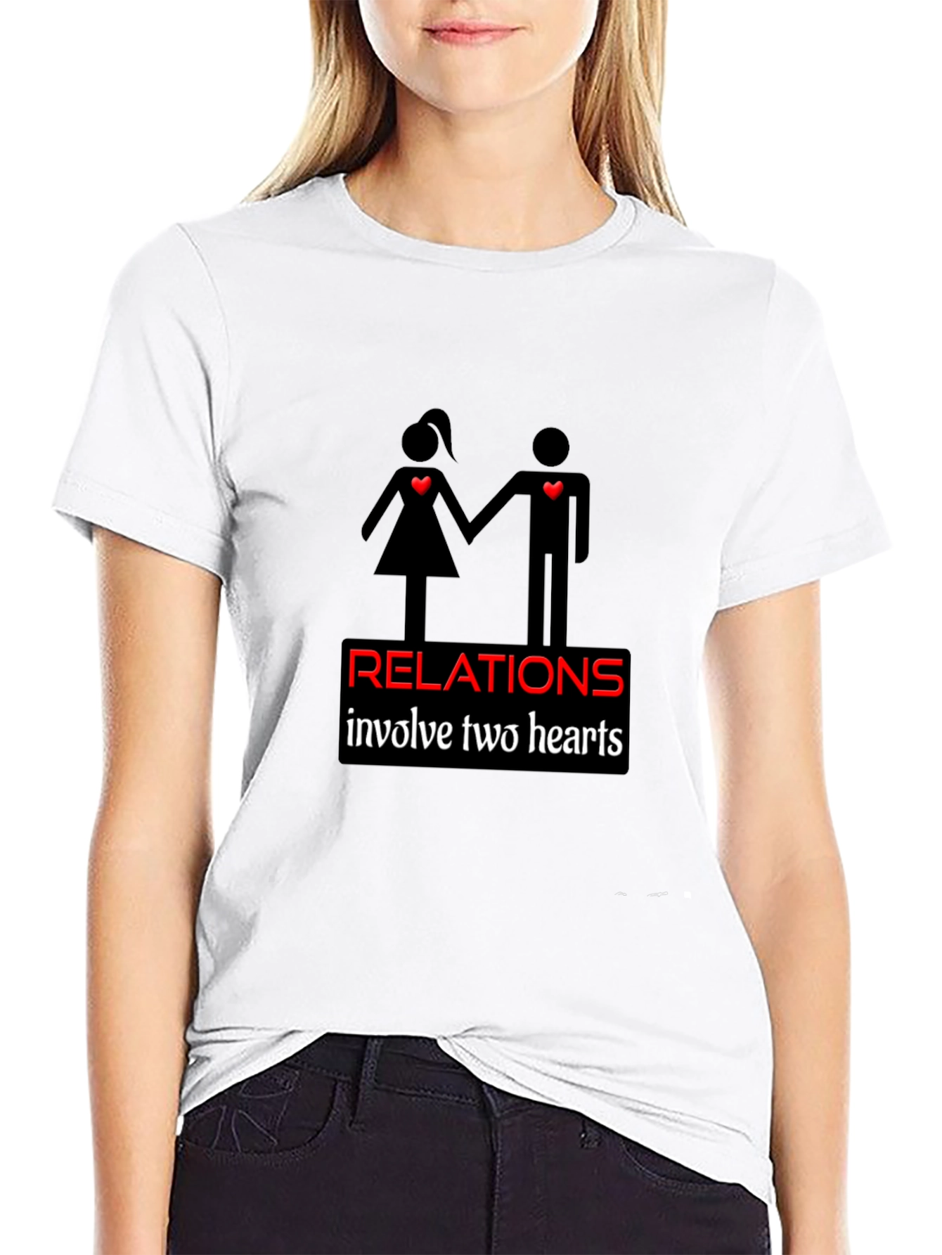 Relationships Two Hearts Black Graphic Tee