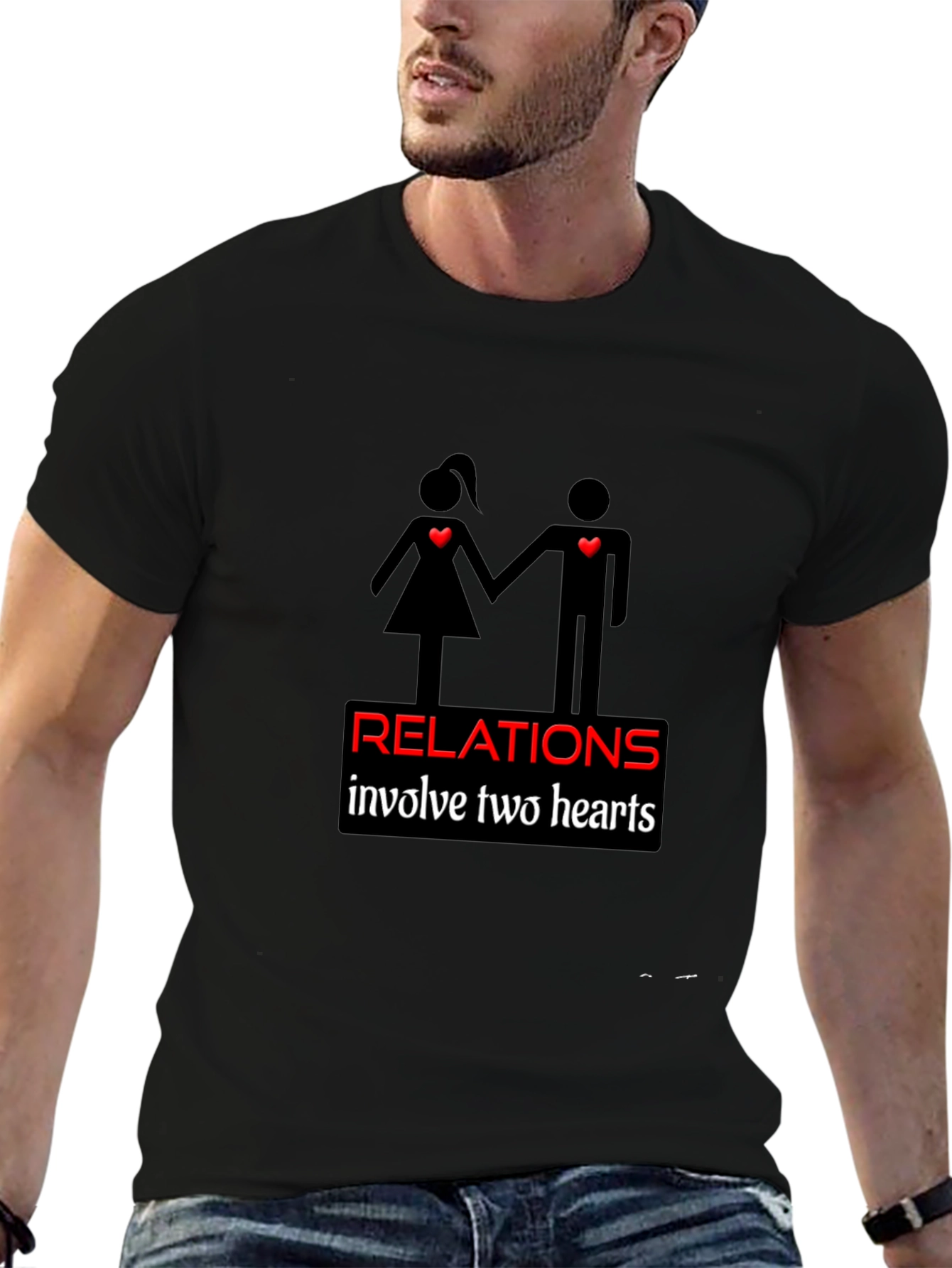 Relationships Two Hearts Black Graphic Tee