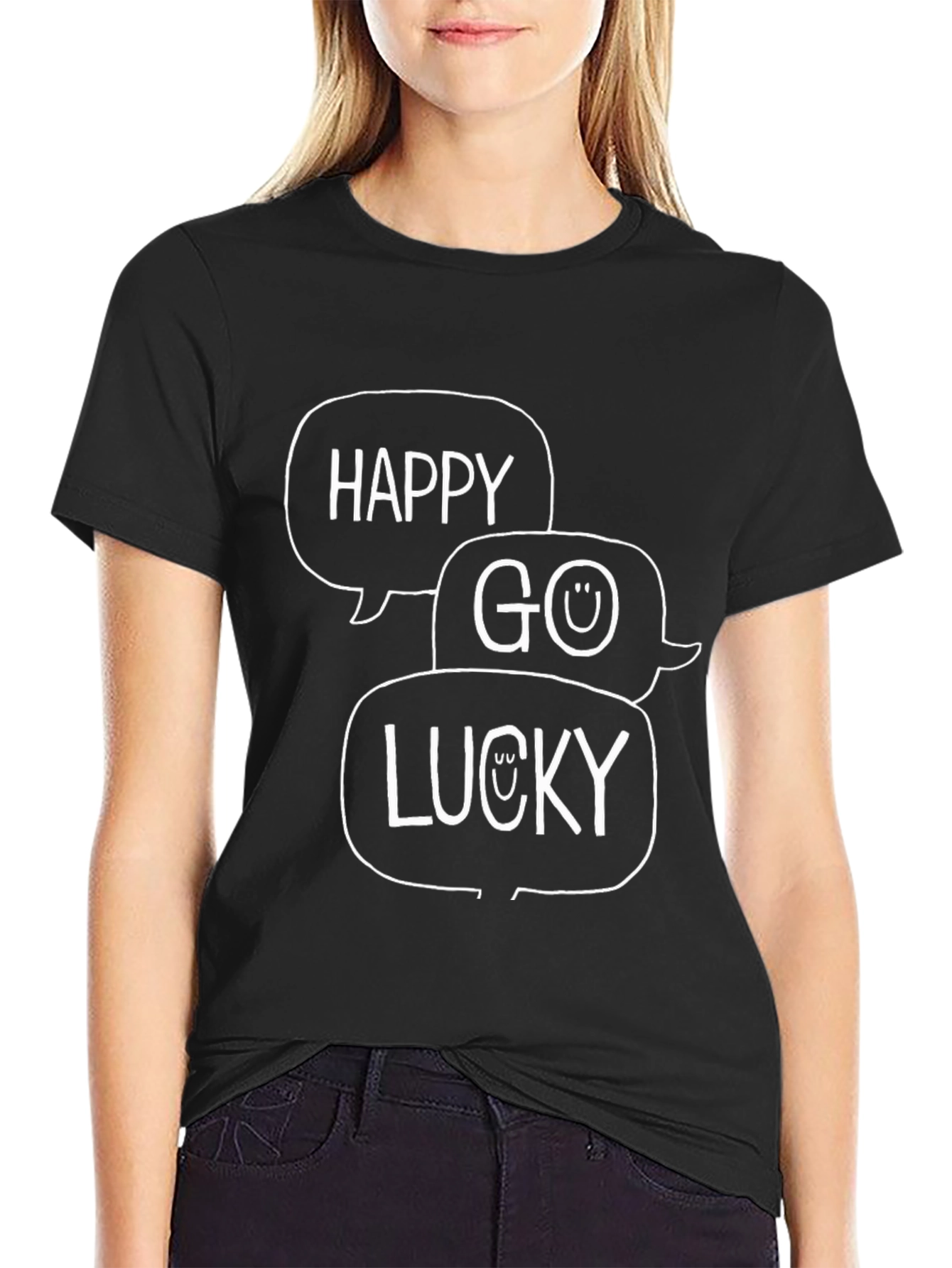 Happy Go Lucky Graphic Print Tee - Black