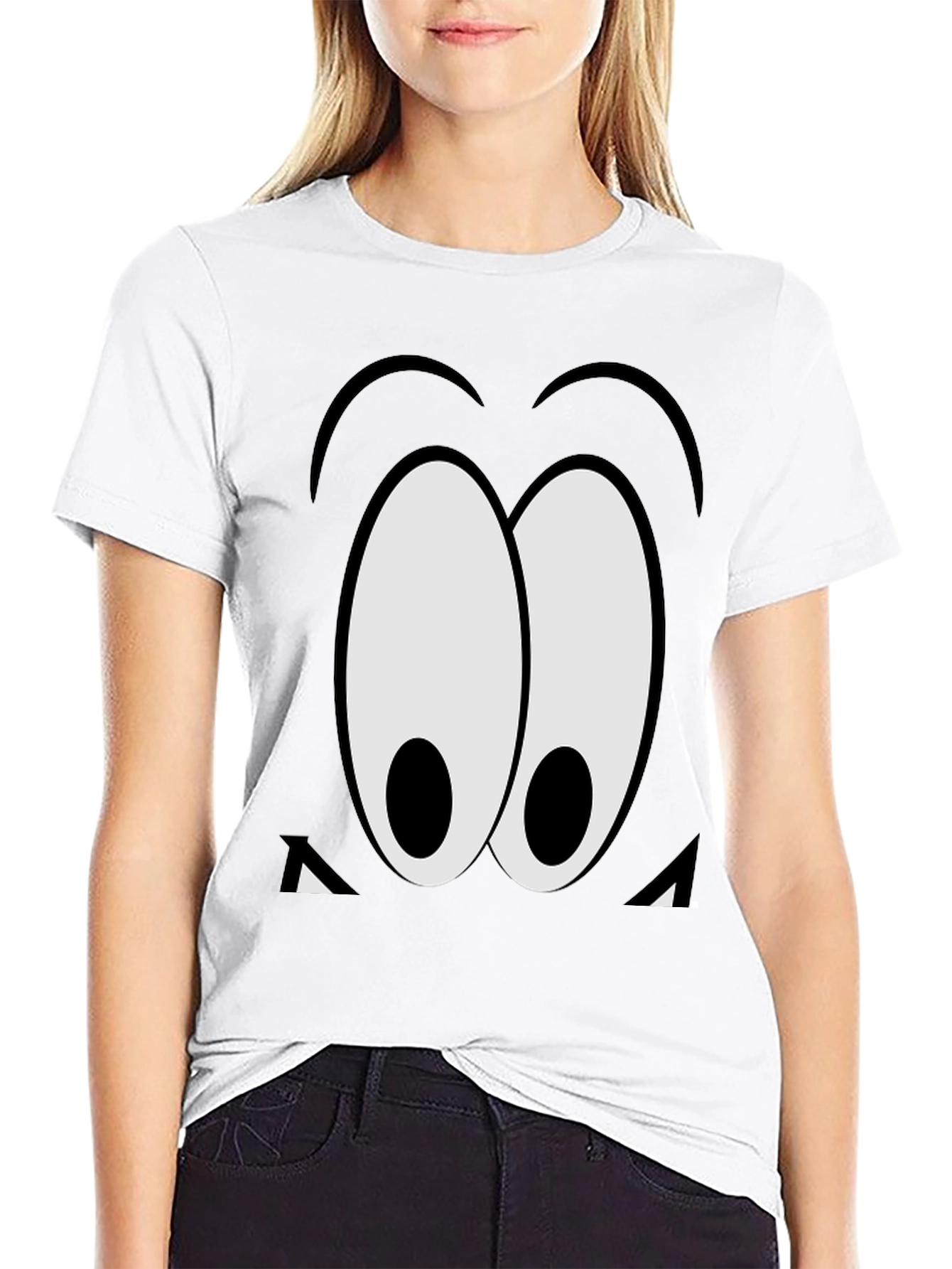 Cartoon Eyes Graphic Black T-Shirt