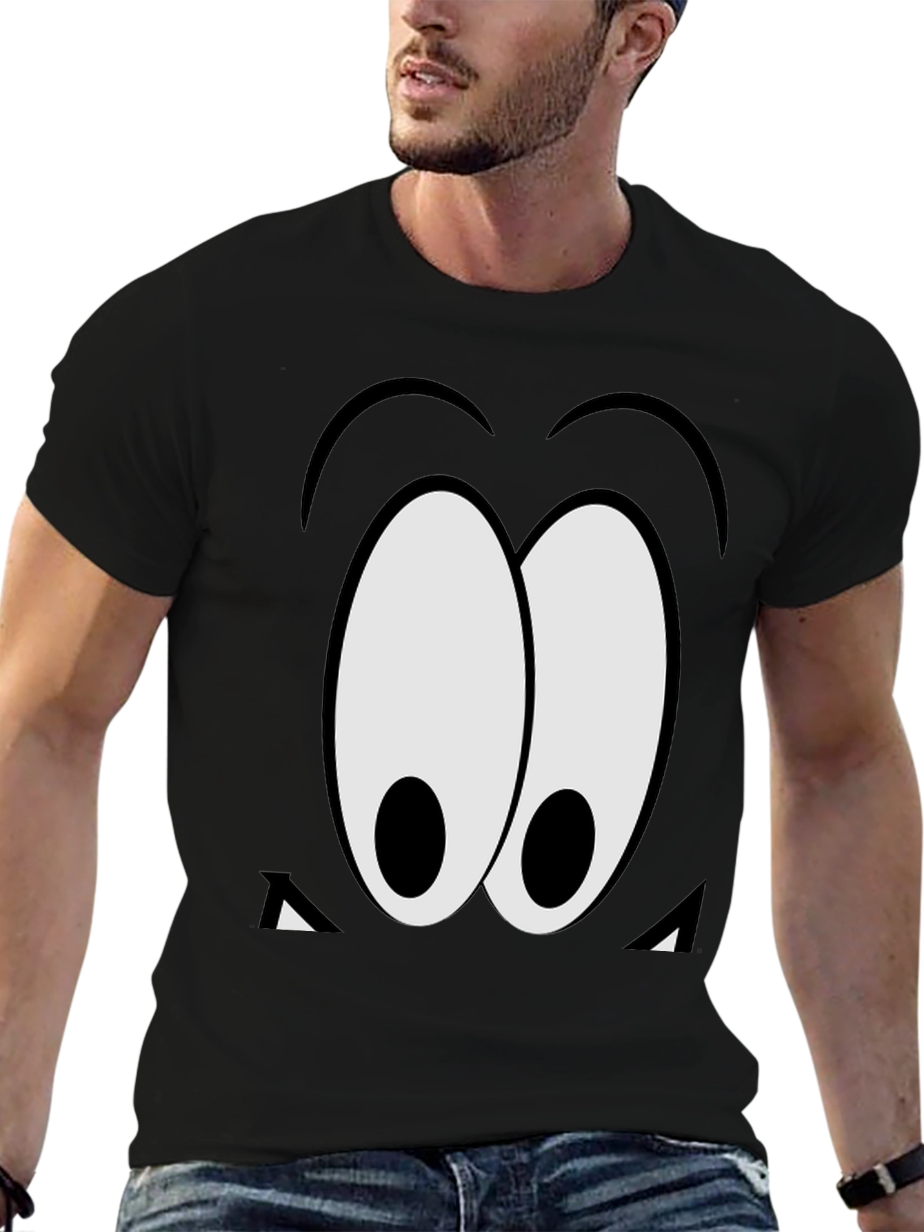 Cartoon Eyes Graphic Black T-Shirt