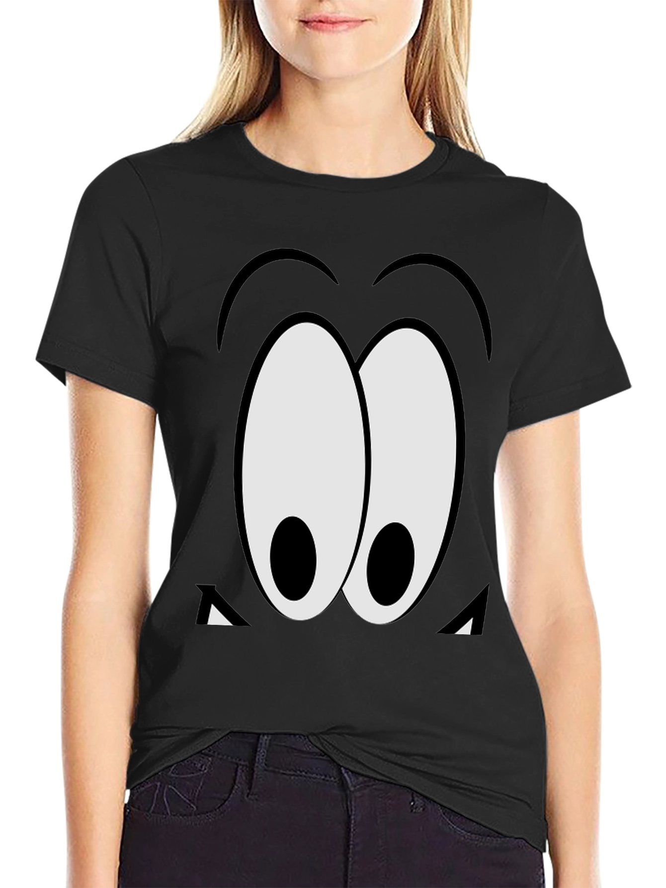 Cartoon Eyes Graphic Black T-Shirt