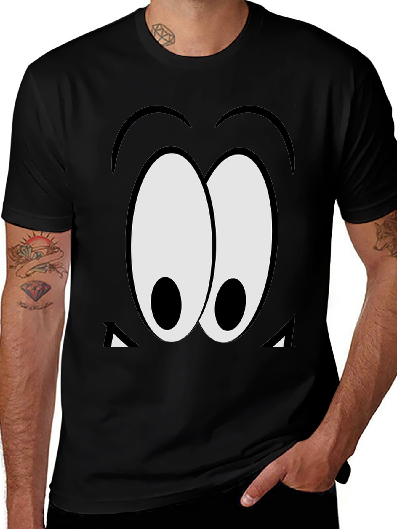 Cartoon Eyes Graphic Black T-Shirt