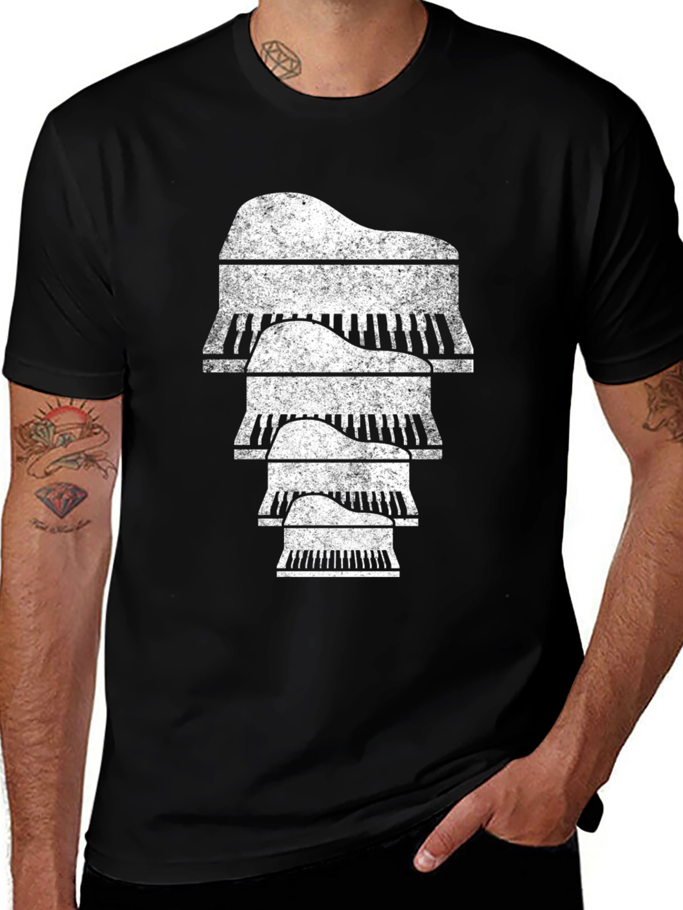 Piano Stack Graphic Tee - Music Lovers Shirt