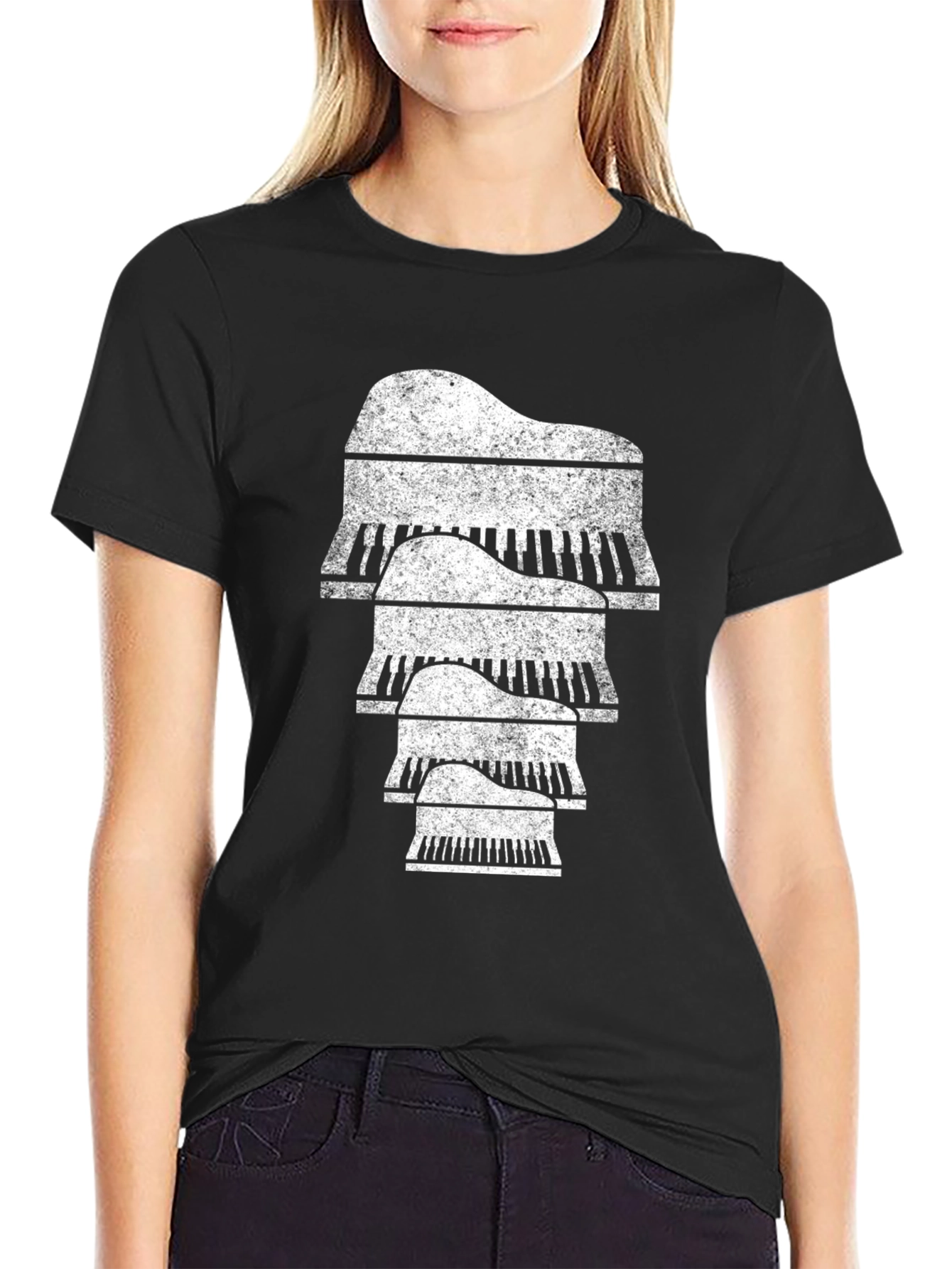 Piano Stack Graphic Tee - Music Lovers Shirt