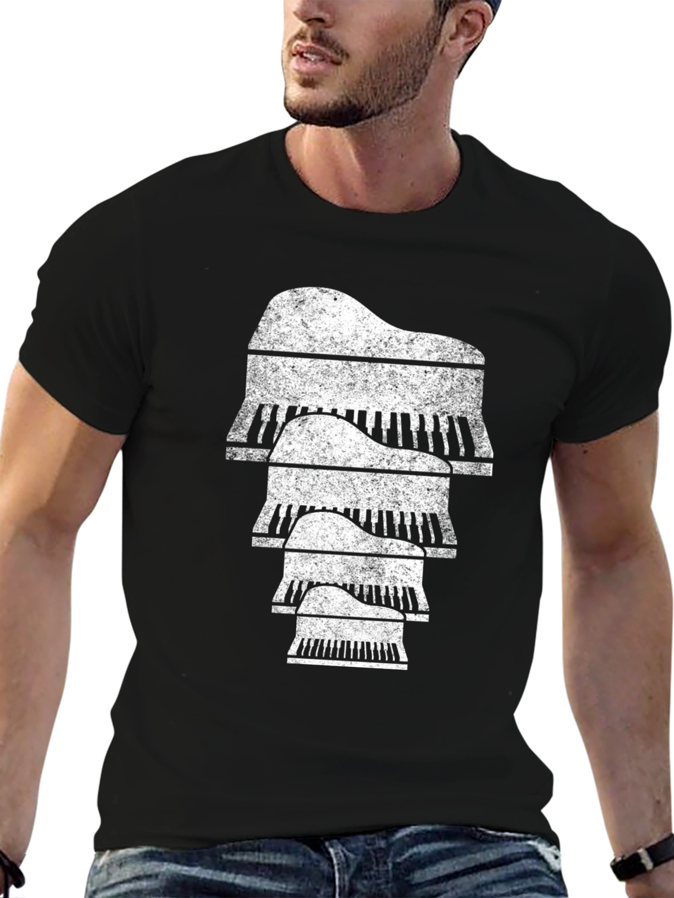 Piano Stack Graphic Tee - Music Lovers Shirt