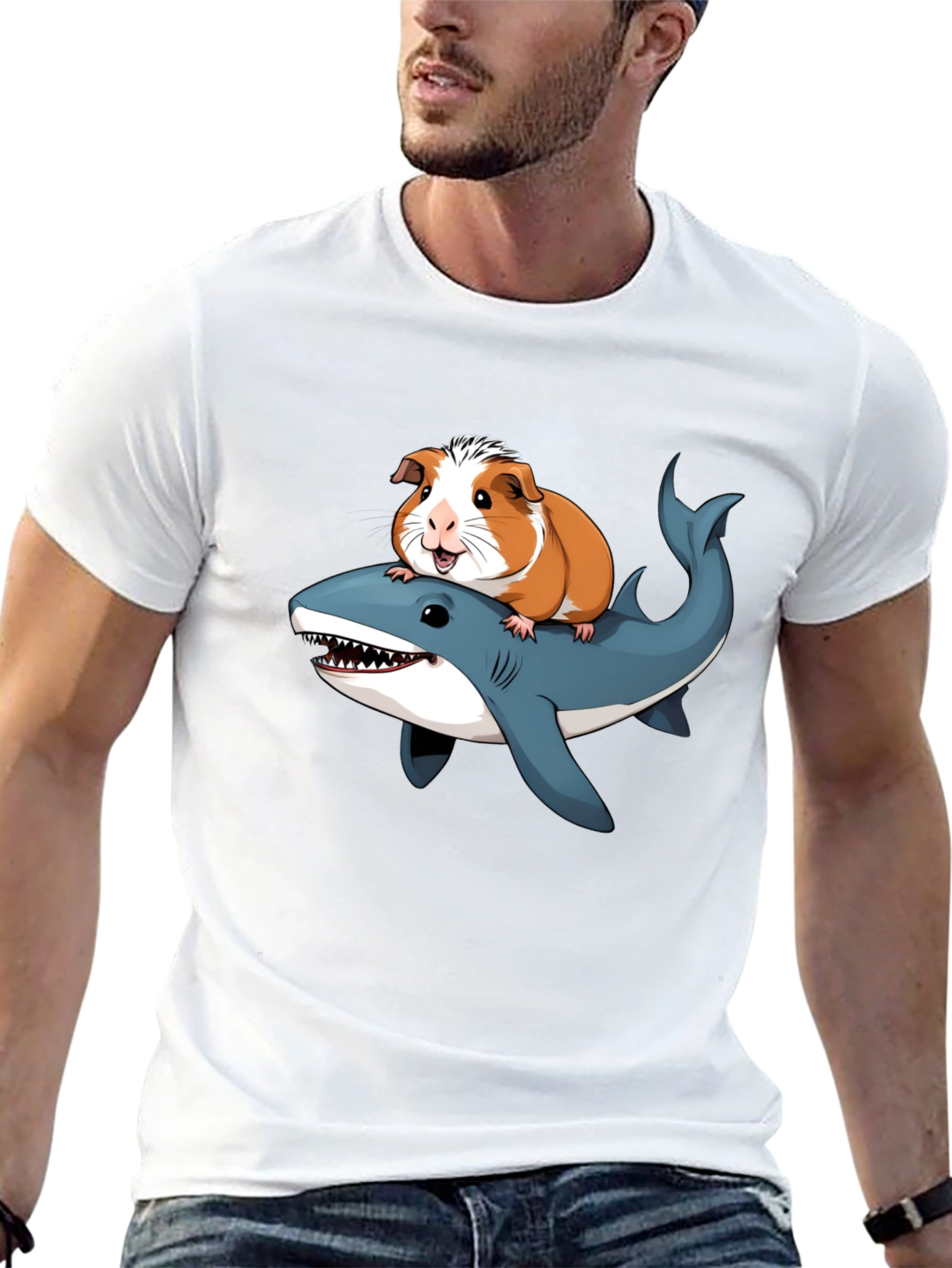 Guinea Pig Riding Shark Funny T-Shirt