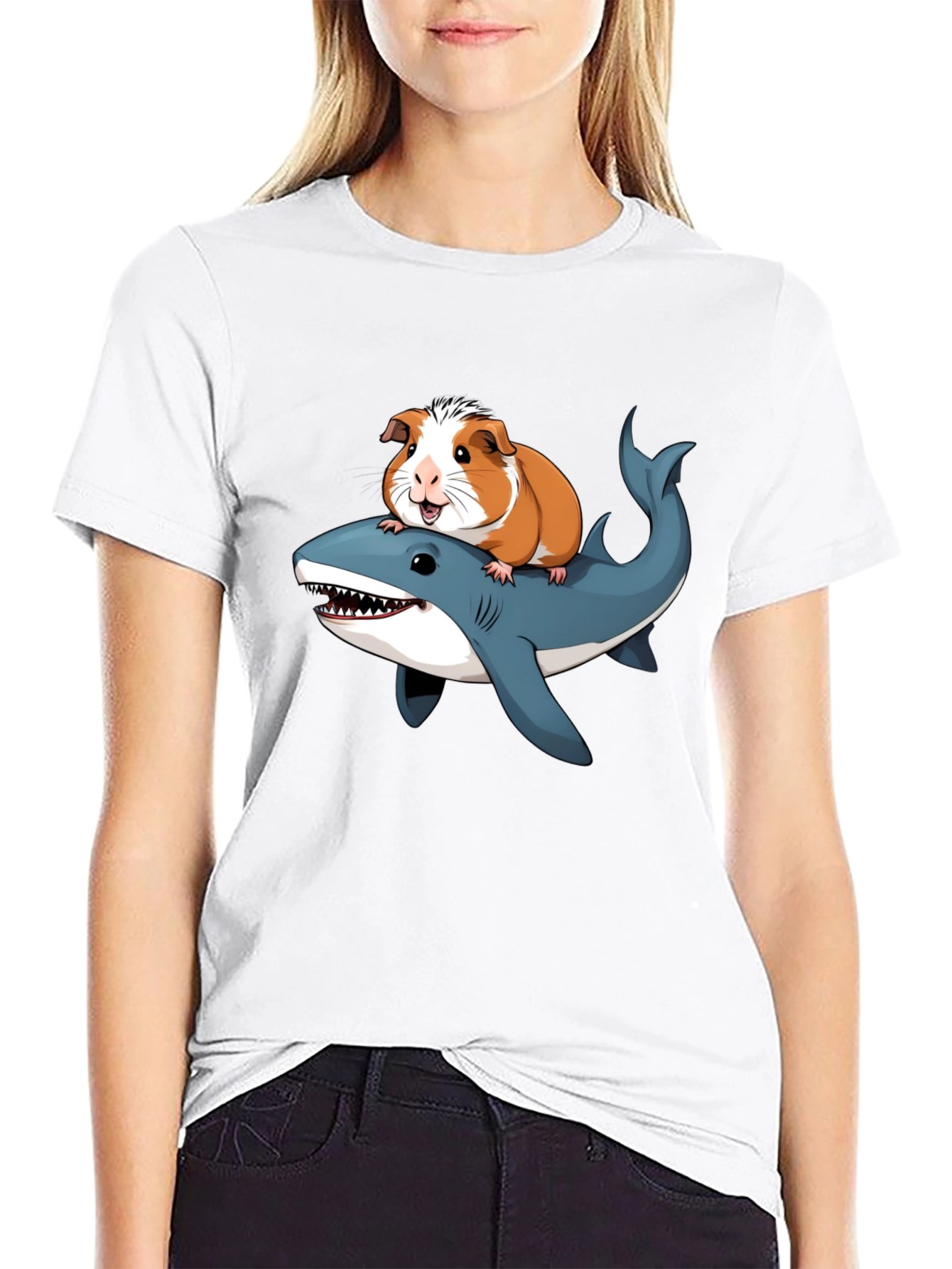 Guinea Pig Riding Shark Funny T-Shirt