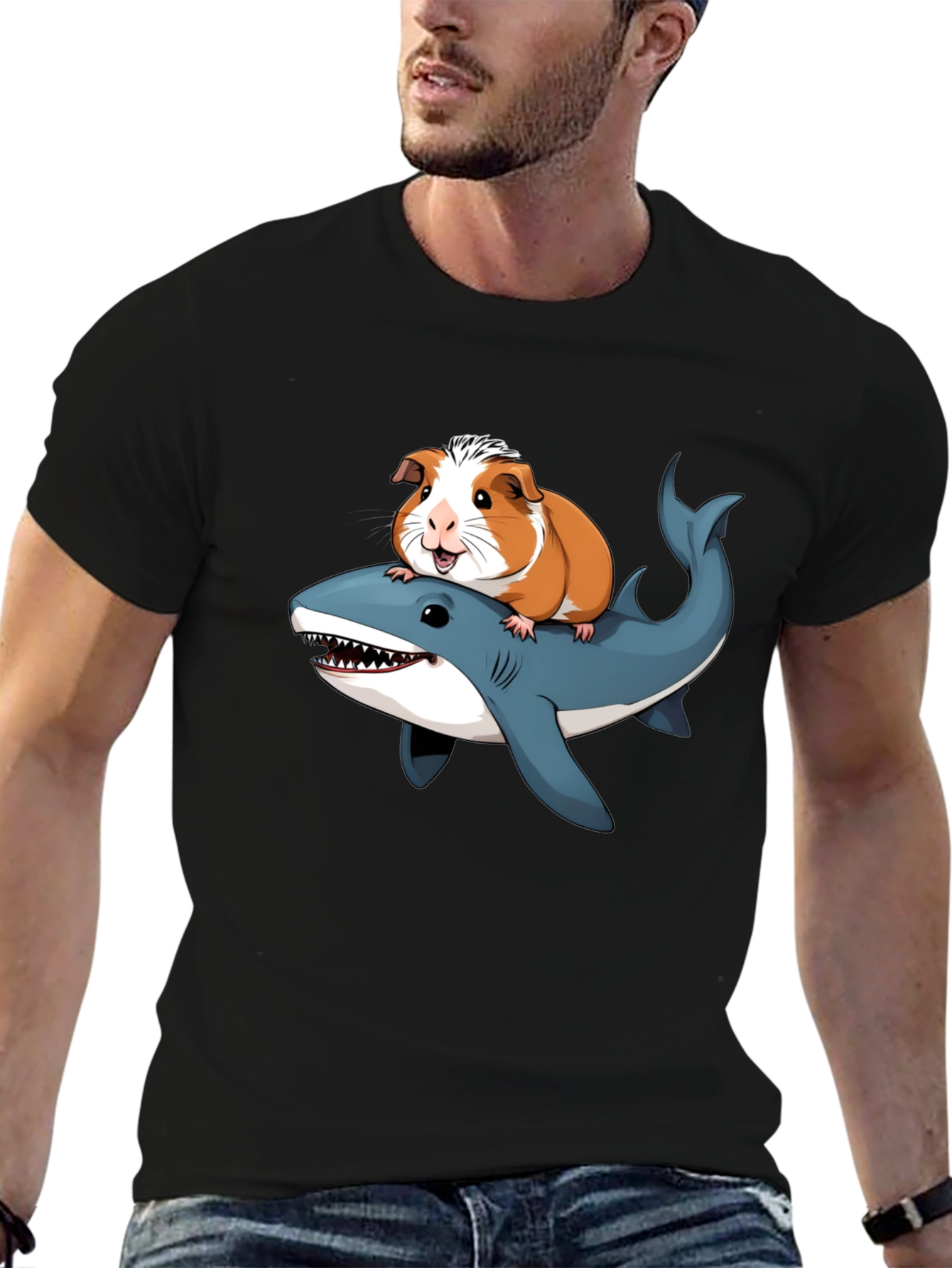 Guinea Pig Riding Shark Funny T-Shirt