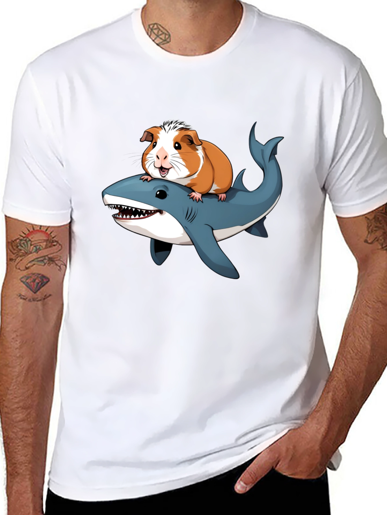 Guinea Pig Riding Shark Funny T-Shirt