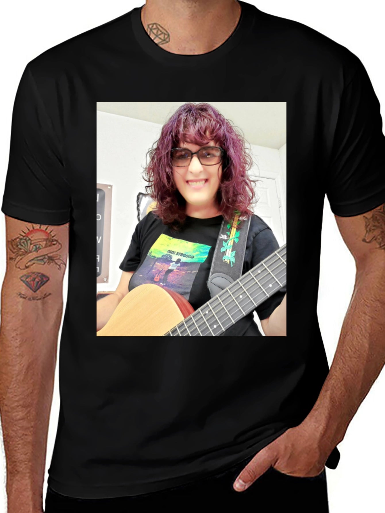 Guitar Player Graphic Tee - Black Cotton T-Shirt