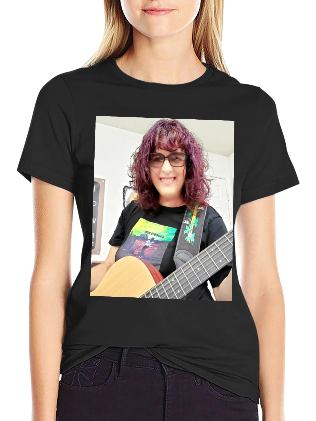 Guitar Player Graphic Tee - Black Cotton T-Shirt