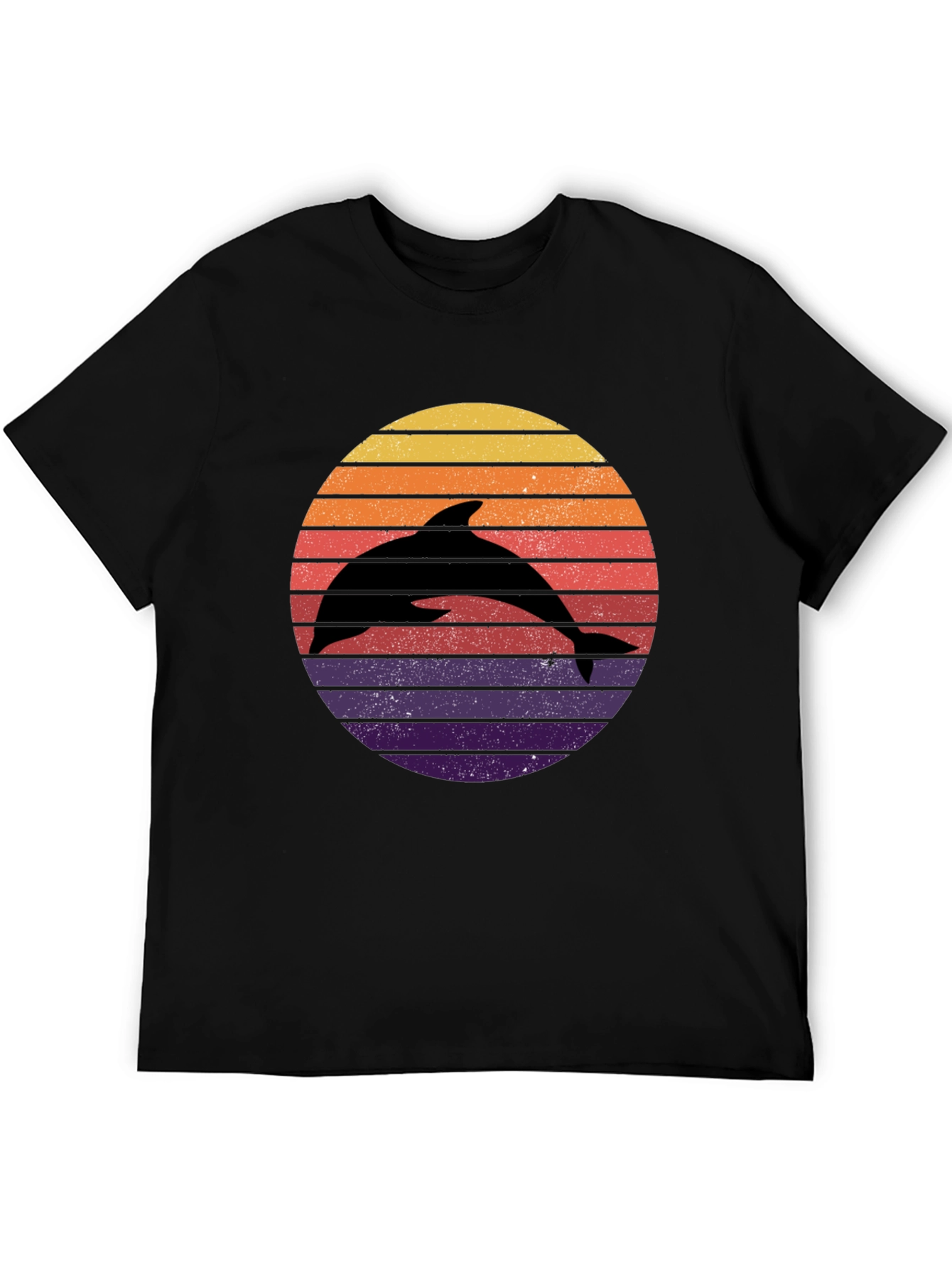 Dolphin Sunset Graphic Tee - Retro Style Black T-Shirt
