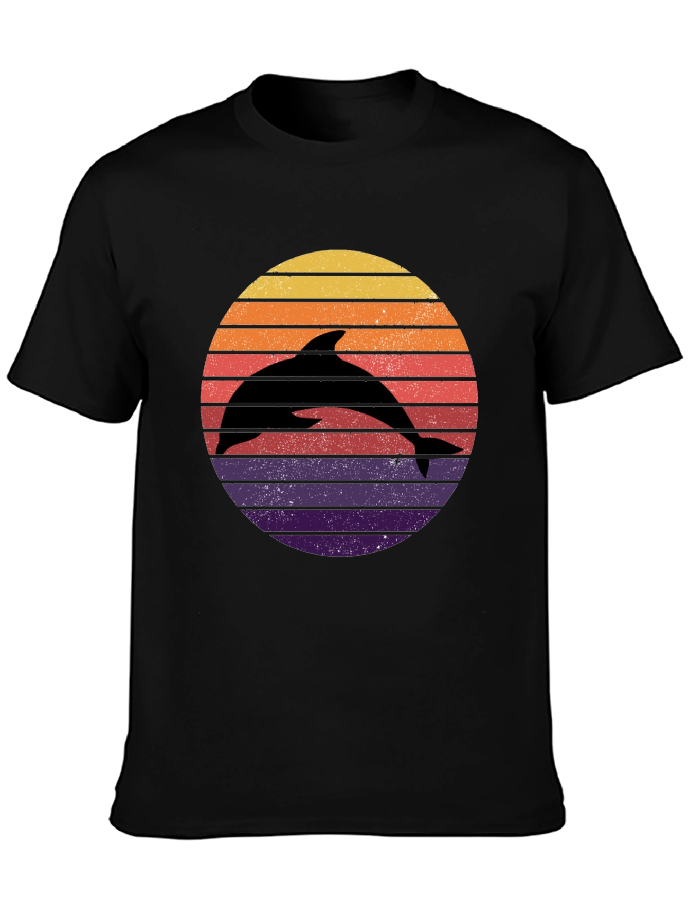 Dolphin Sunset Graphic Tee - Retro Style Black T-Shirt