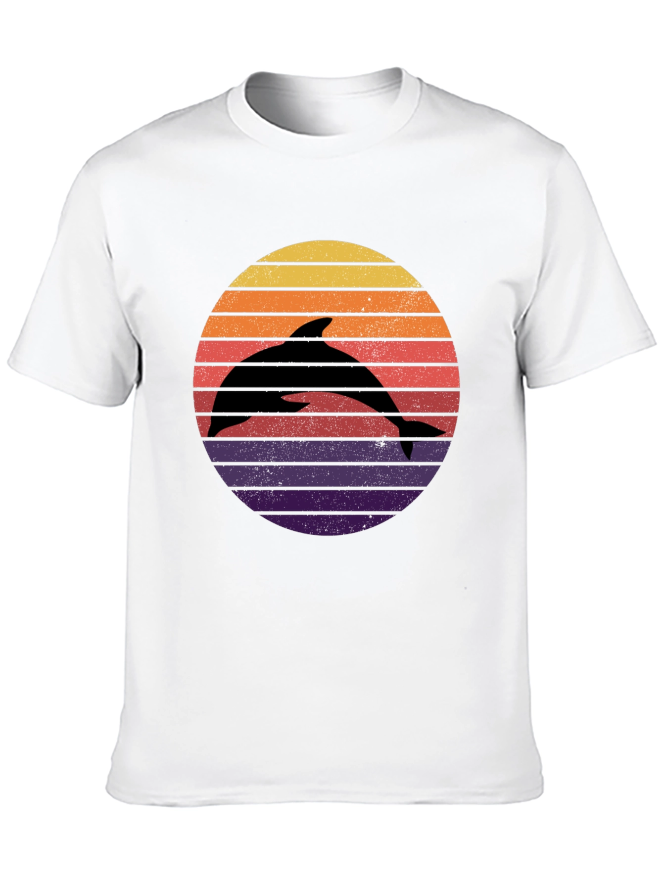Dolphin Sunset Graphic Tee - Retro Style Black T-Shirt