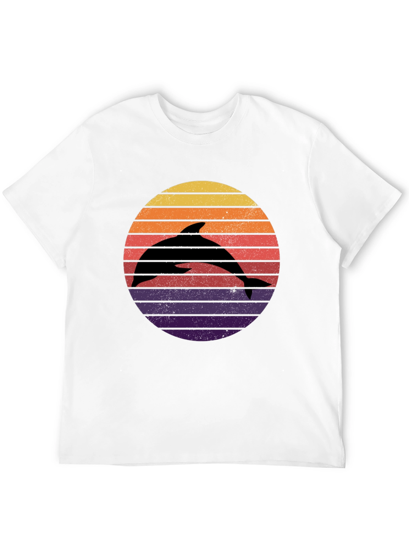 Dolphin Sunset Graphic Tee - Retro Style Black T-Shirt