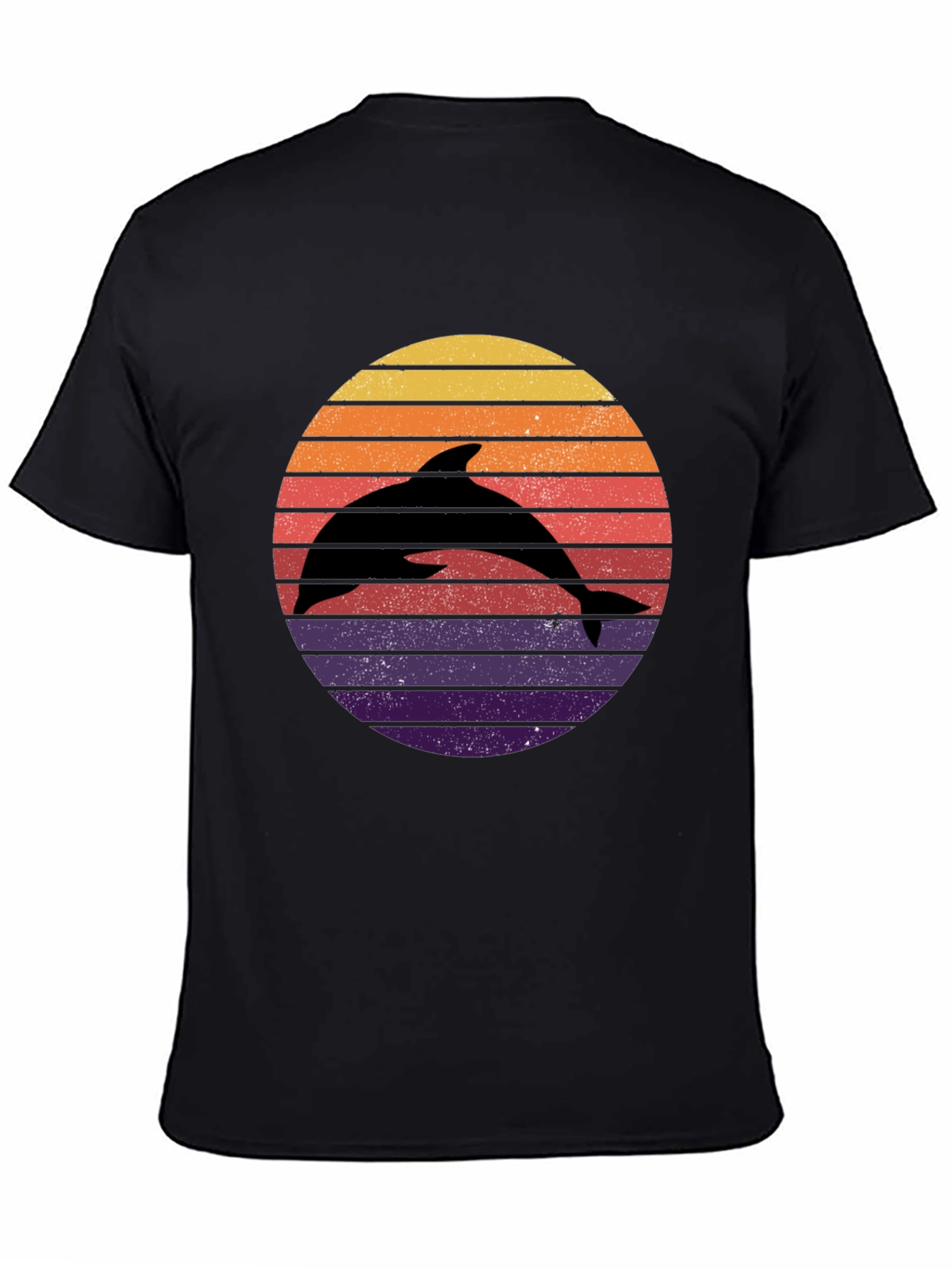 Dolphin Sunset Graphic Tee - Retro Style Black T-Shirt