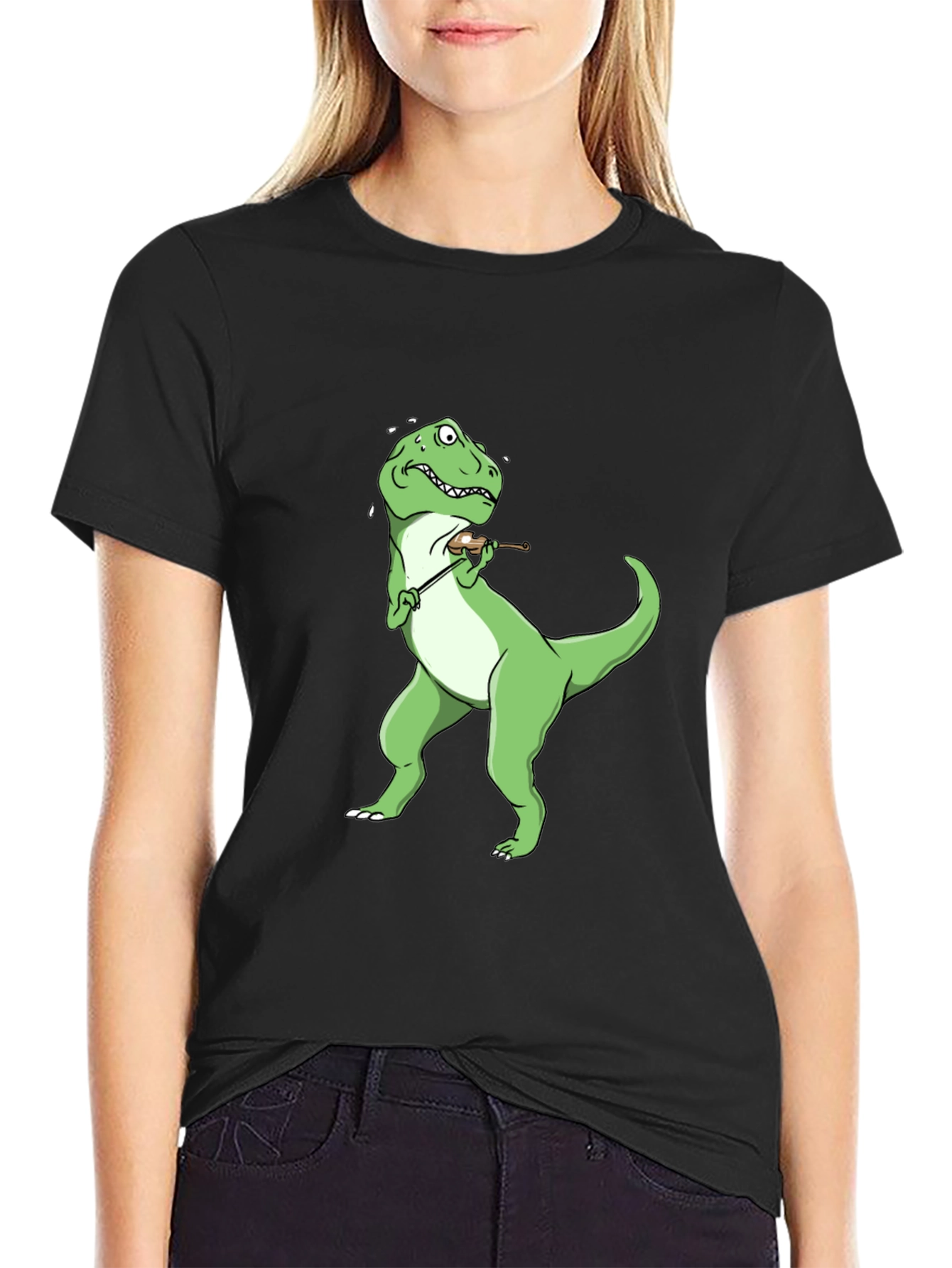 Dino Violinist Black T-Shirt