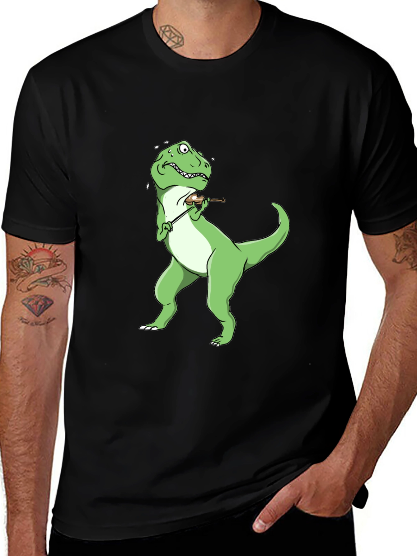 Dino Violinist Black T-Shirt