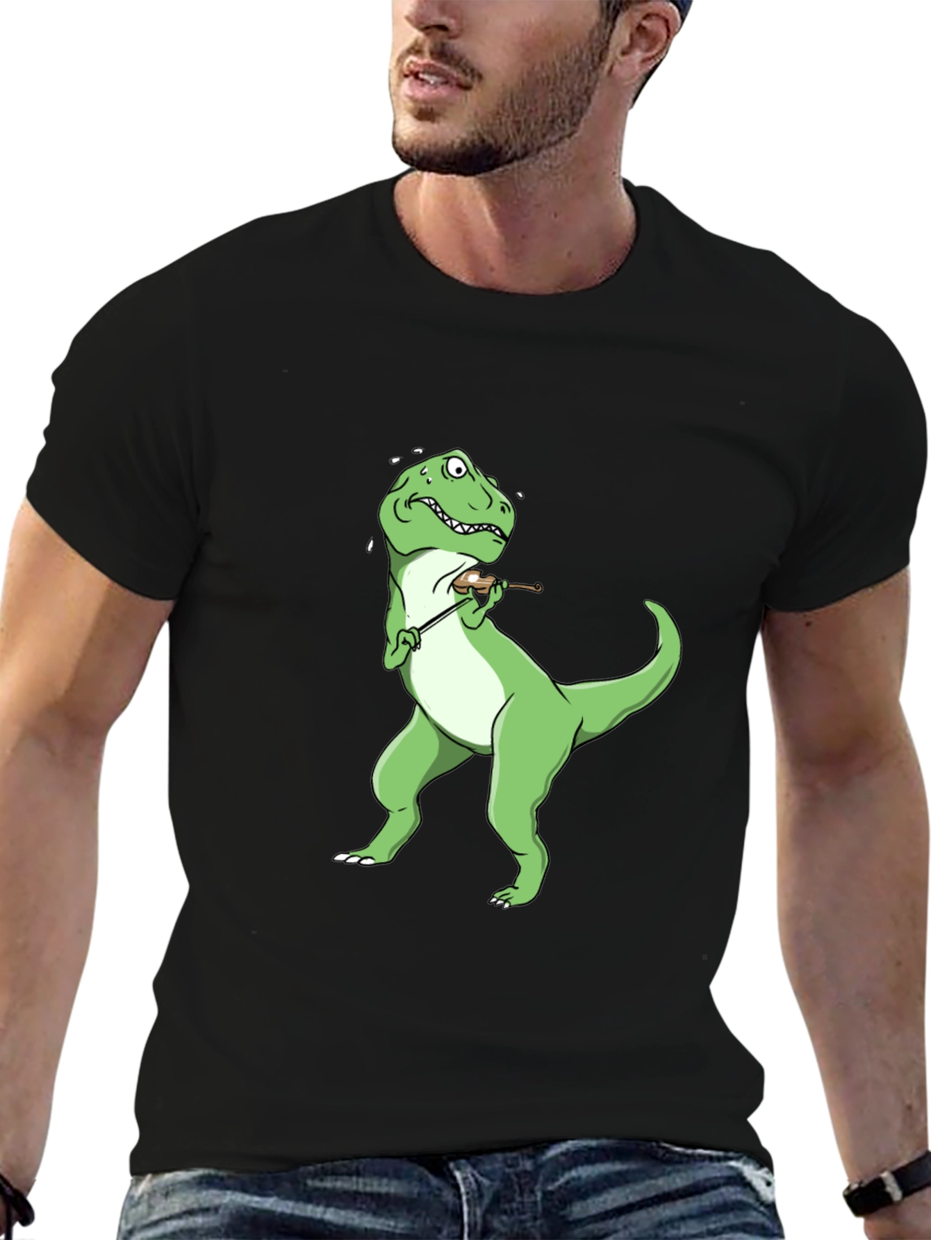 Dino Violinist Black T-Shirt