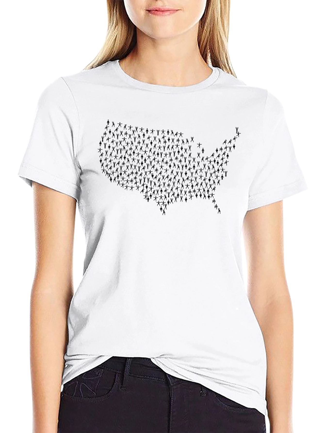 USA Shape Tee - Black Crew Neck T-Shirt