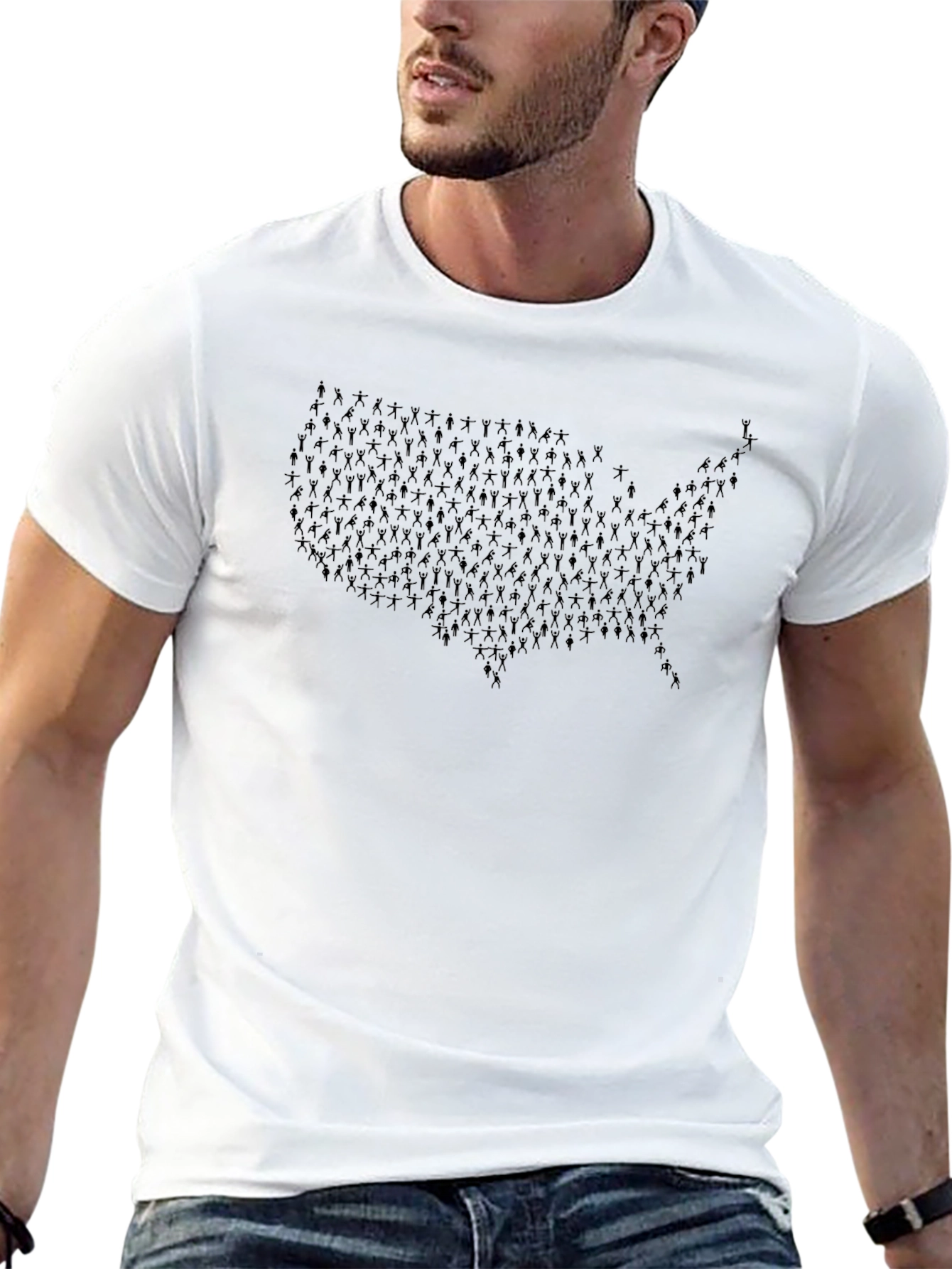 USA Shape Tee - Black Crew Neck T-Shirt