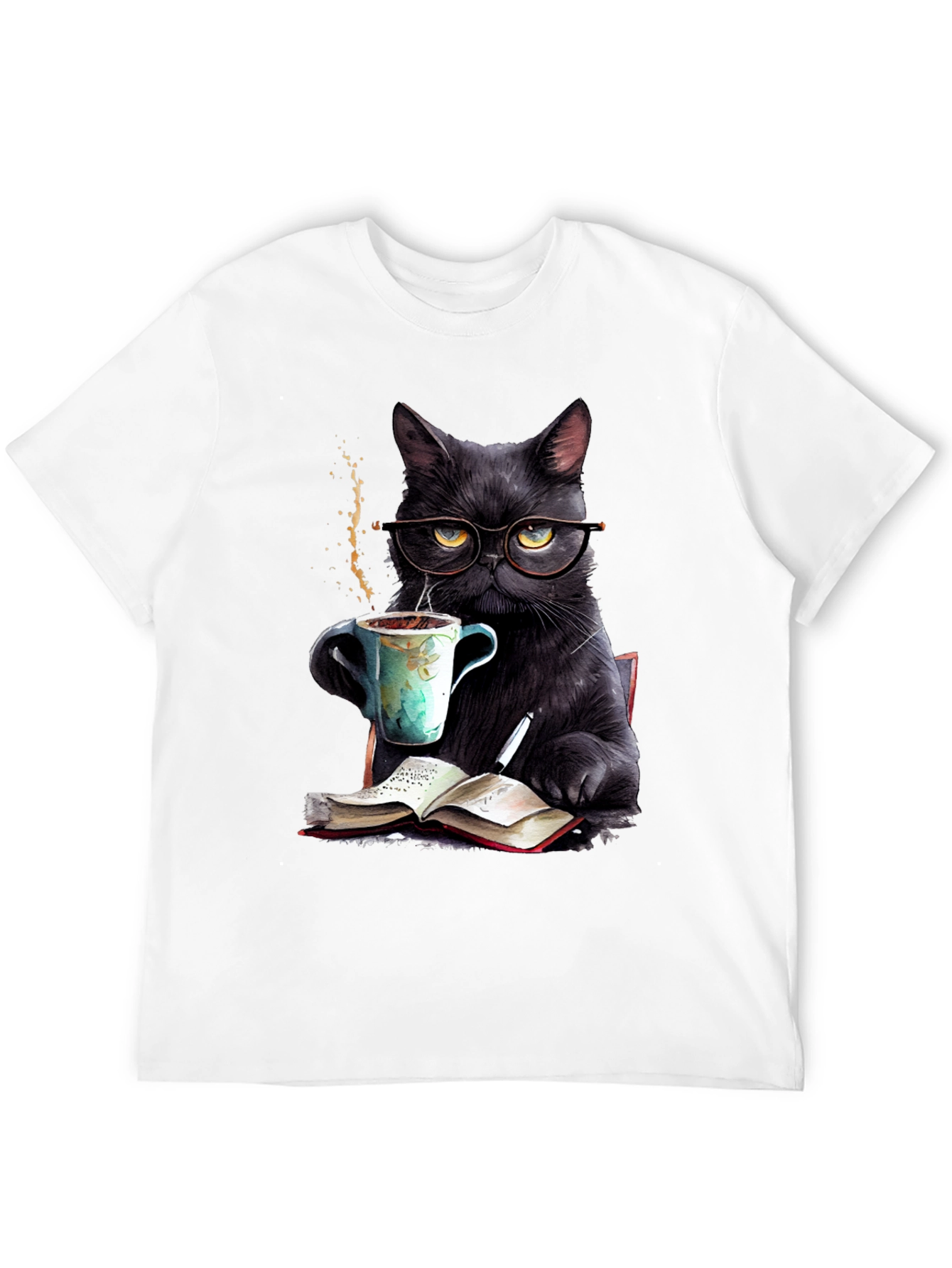 Black Cat Coffee Reader T-Shirt - Book Lover Tee