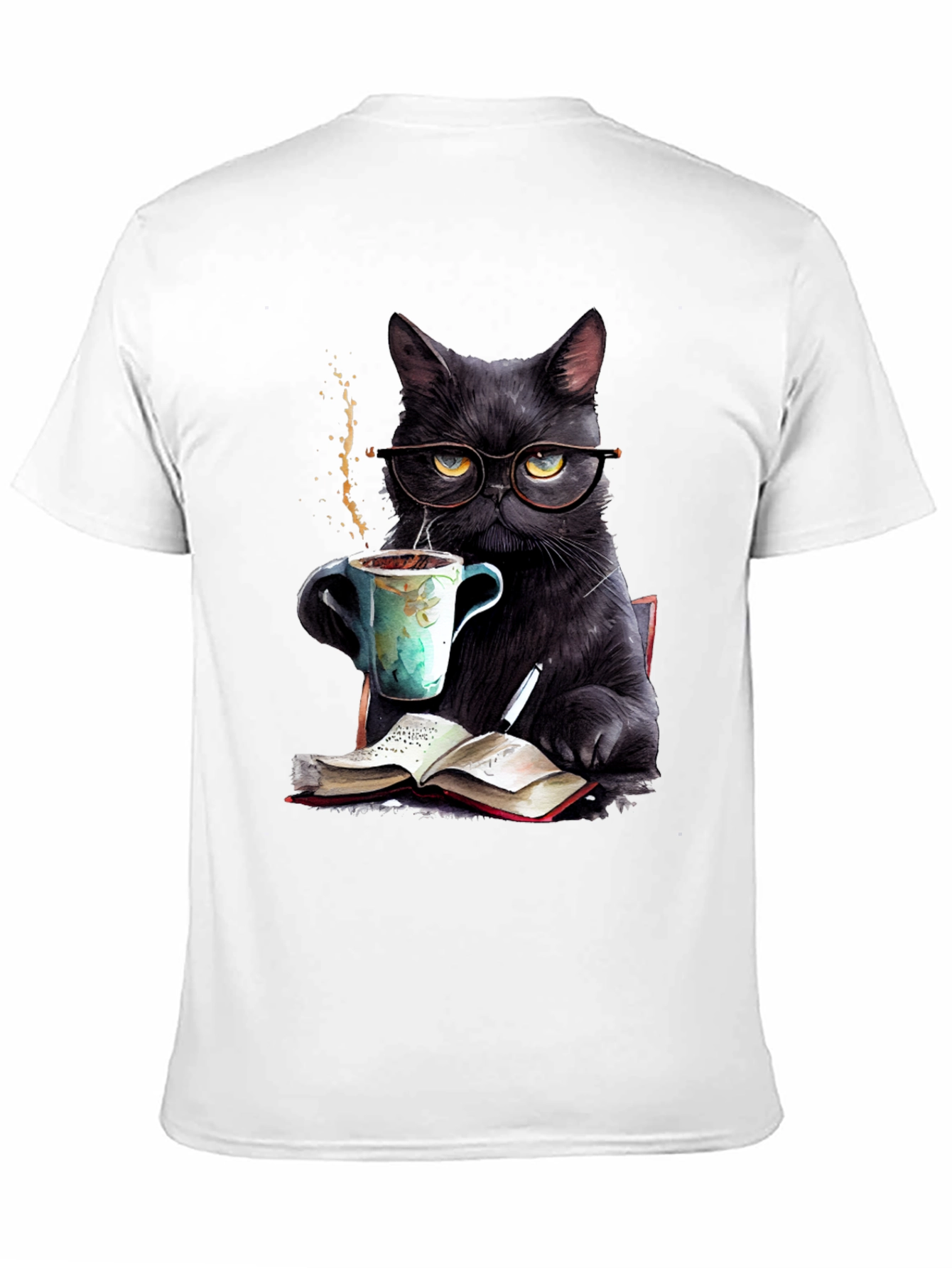 Black Cat Coffee Reader T-Shirt - Book Lover Tee