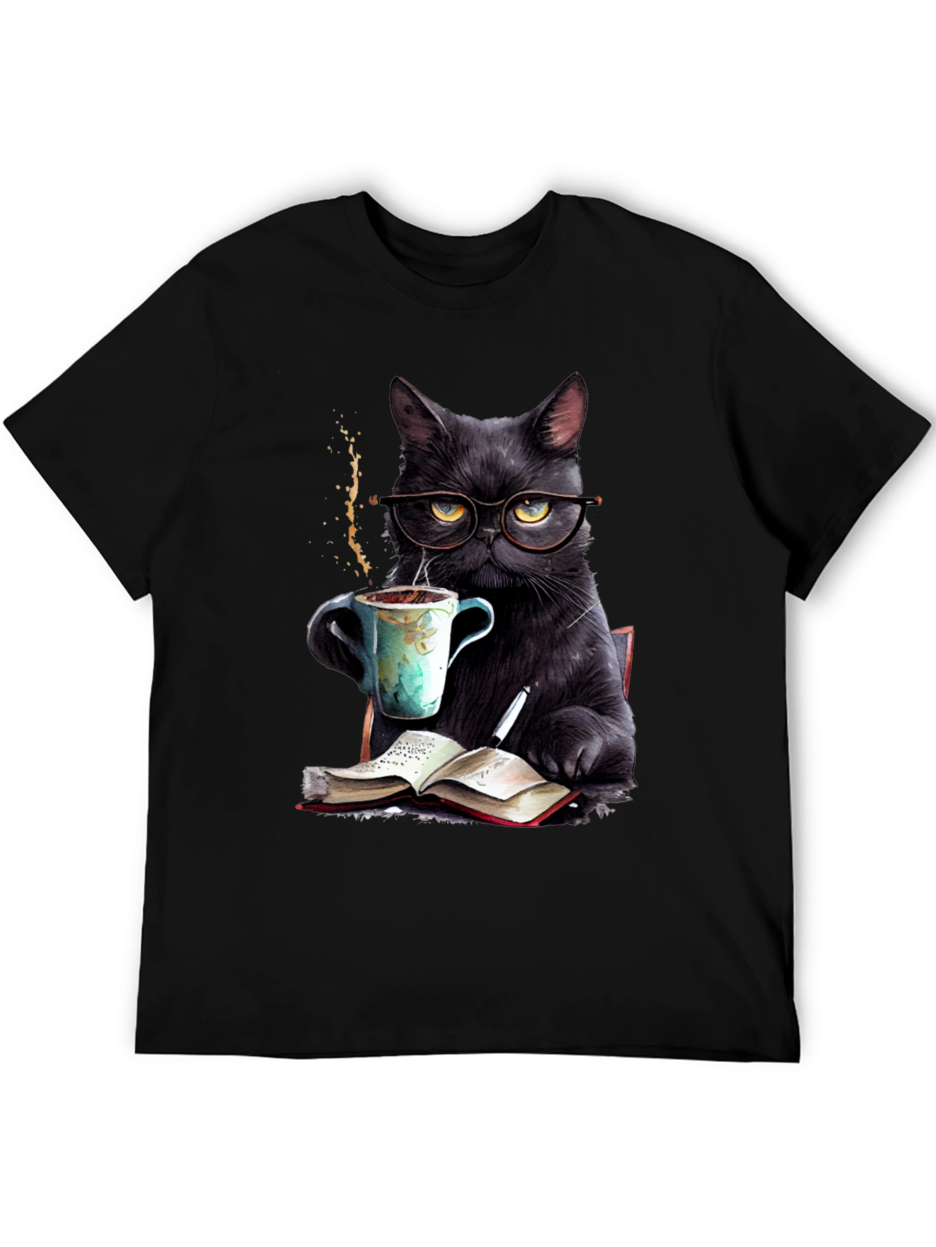 Black Cat Coffee Reader T-Shirt - Book Lover Tee