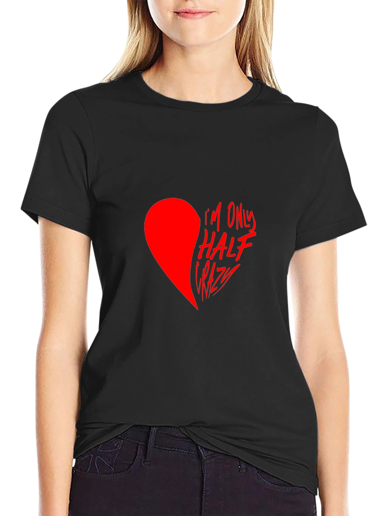 Half Crazy Heart Graphic Tee - Black