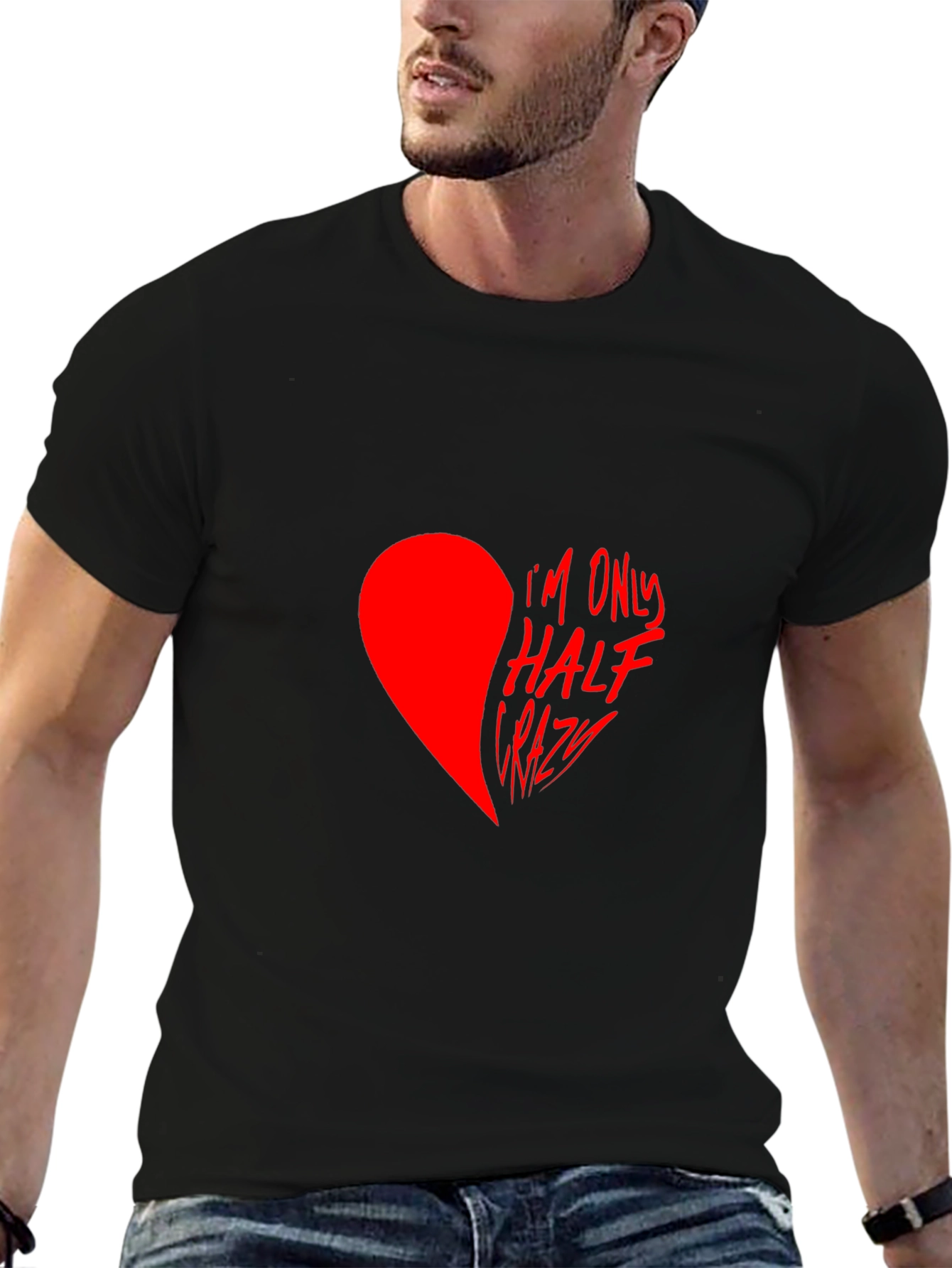 Half Crazy Heart Graphic Tee - Black