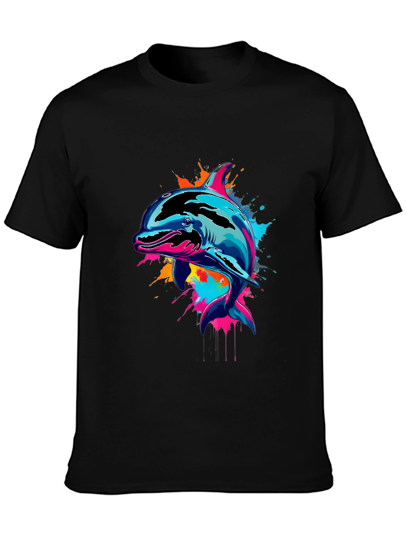 Vibrant Dolphin Graphic Tee - Mens Black T-Shirt