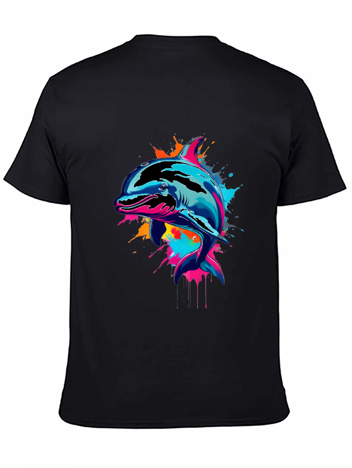 Vibrant Dolphin Graphic Tee - Mens Black T-Shirt