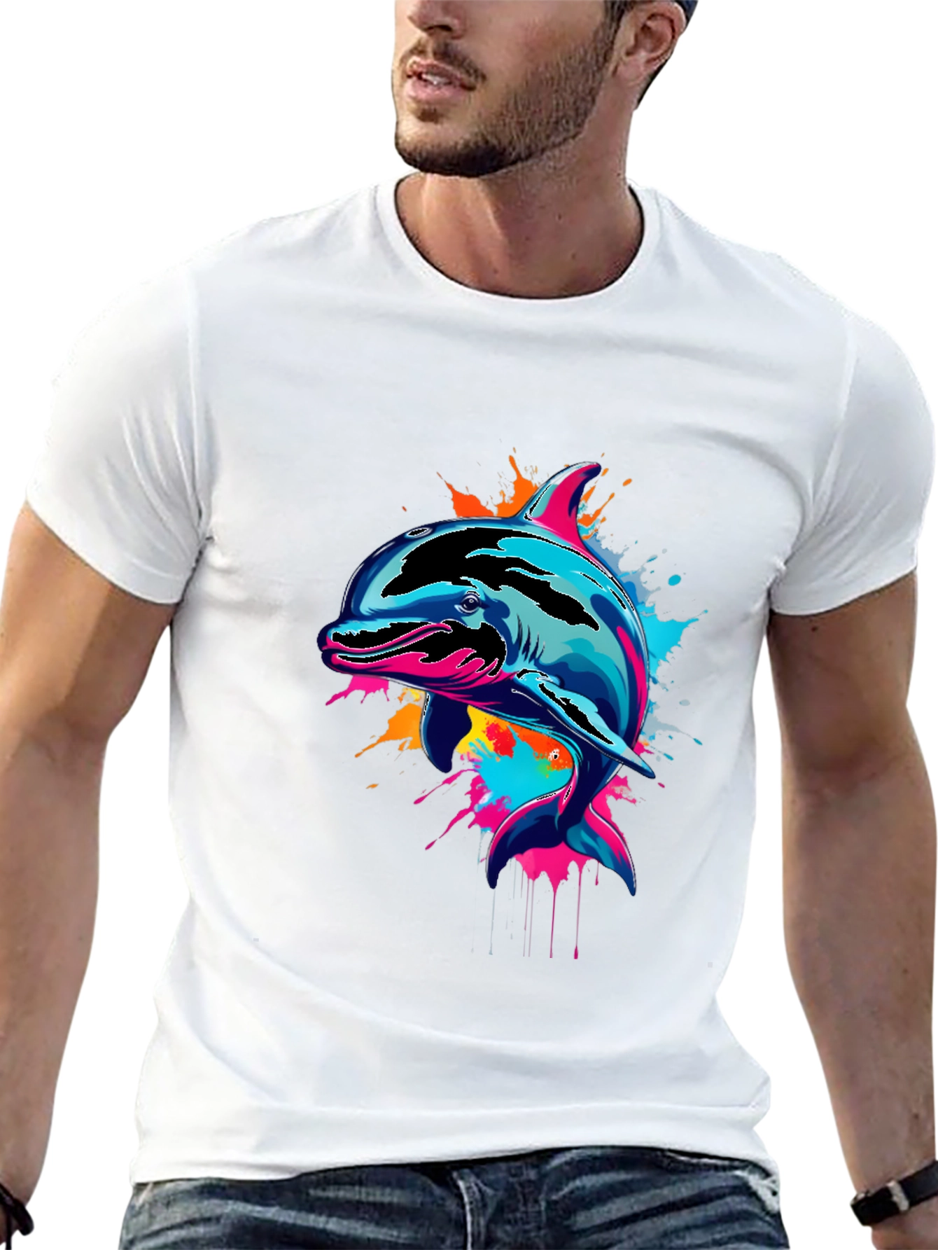 Vibrant Dolphin Graphic Tee - Mens Black T-Shirt