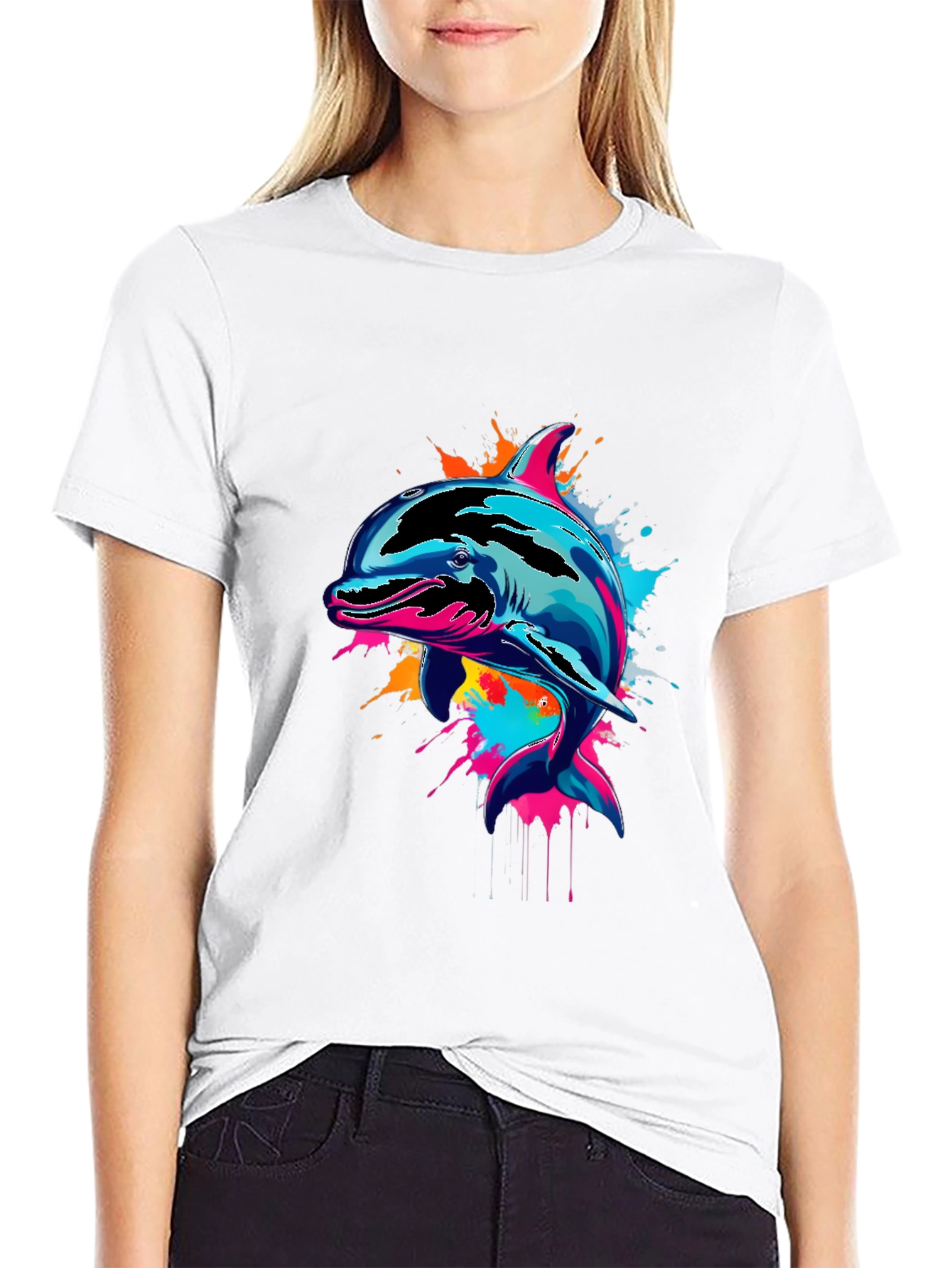 Vibrant Dolphin Graphic Tee - Mens Black T-Shirt