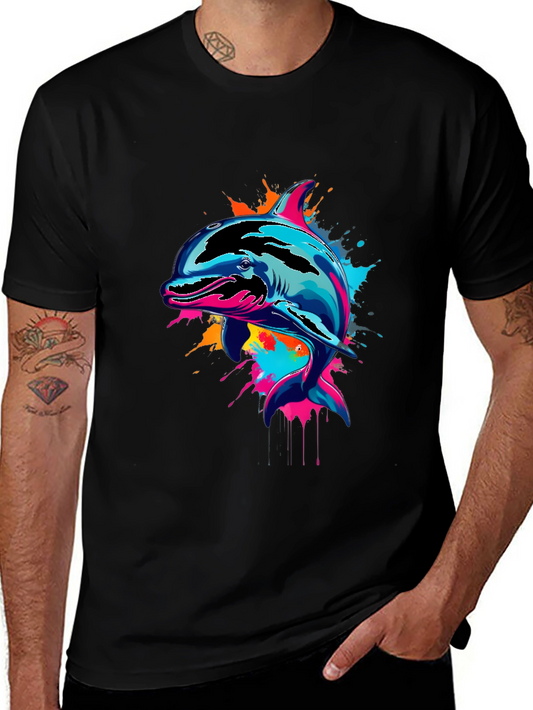 Vibrant Dolphin Graphic Tee - Mens Black T-Shirt